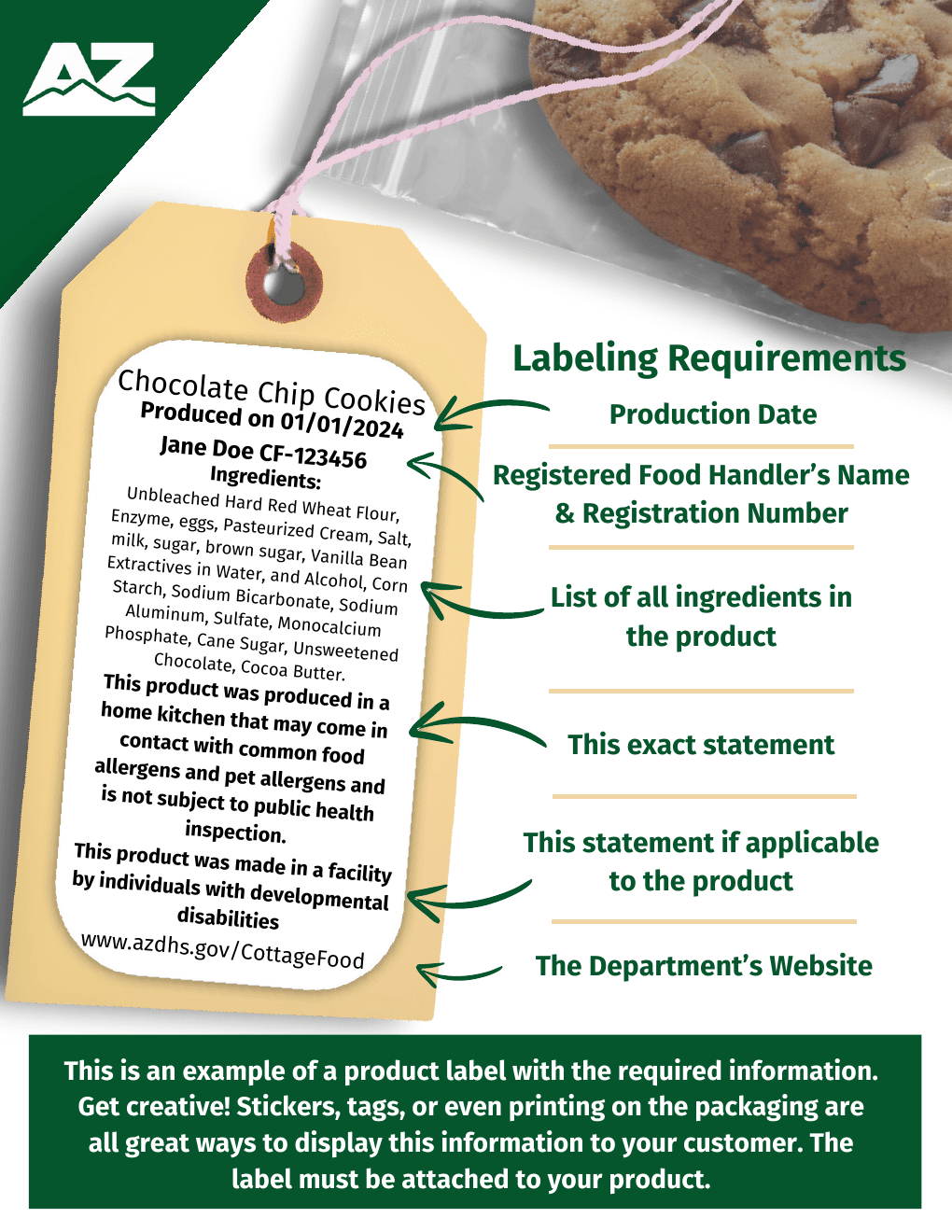 ADHS Labeling Requirements annotated cookie tag from an official state agency source
