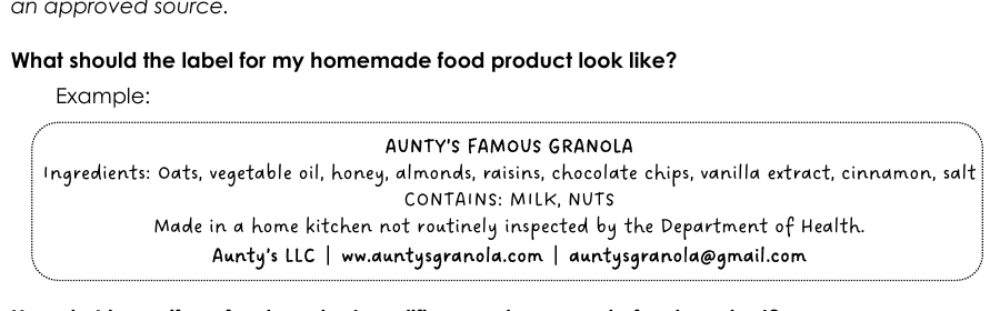 Hawaii DOH Homemade Food Products FAQ from an official state agency source