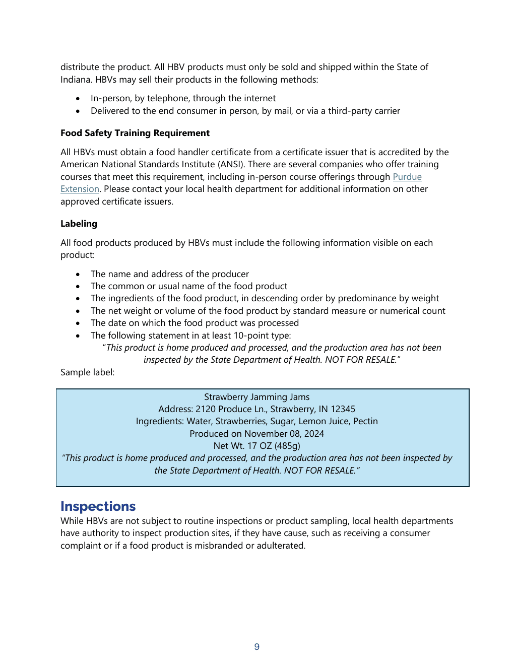 Indiana Home-Based Vendor Handbook jam sample from an official state agency source
