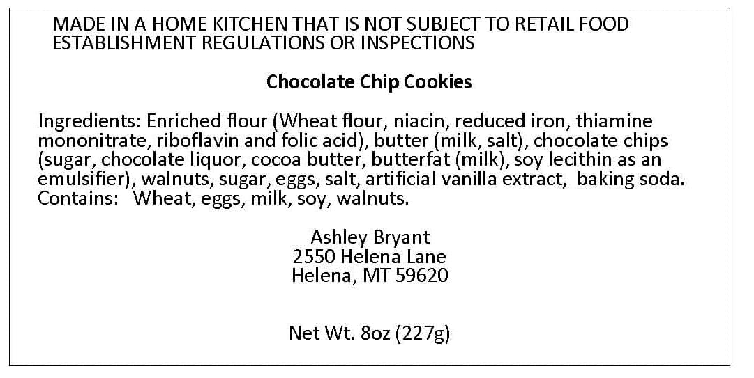 Montana DPHHS cottage food label example from an official state agency source
