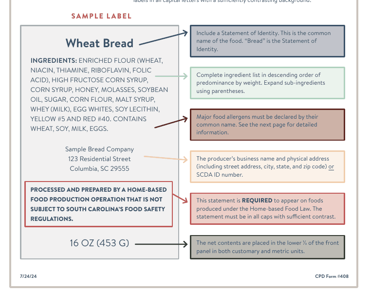 SCDA Home-Based Food Production Law Guide from an official state agency source