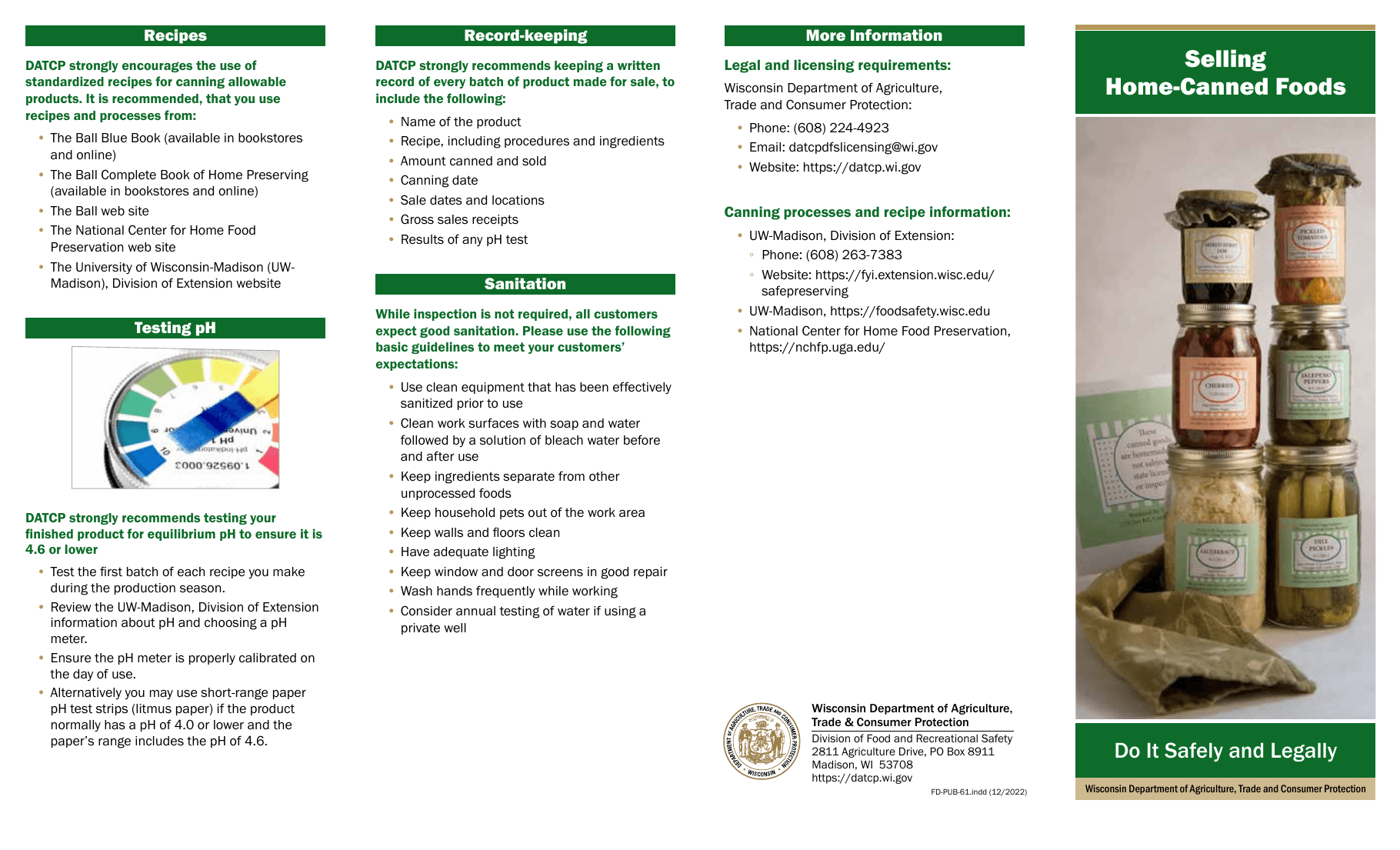 DATCP Selling Home-Canned Foods cherries label from an official state agency source