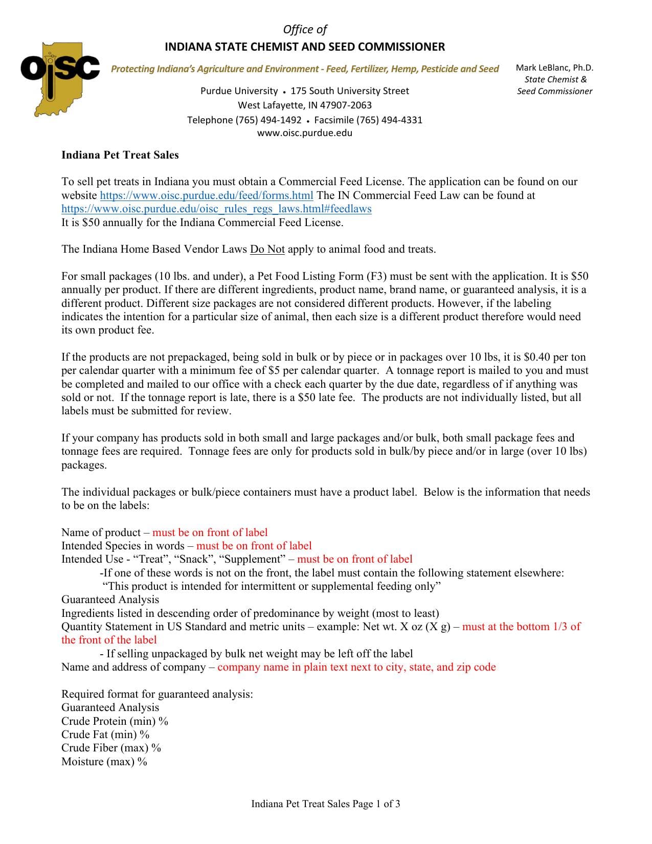Cover preview for Indiana Pet Treat Sales Information