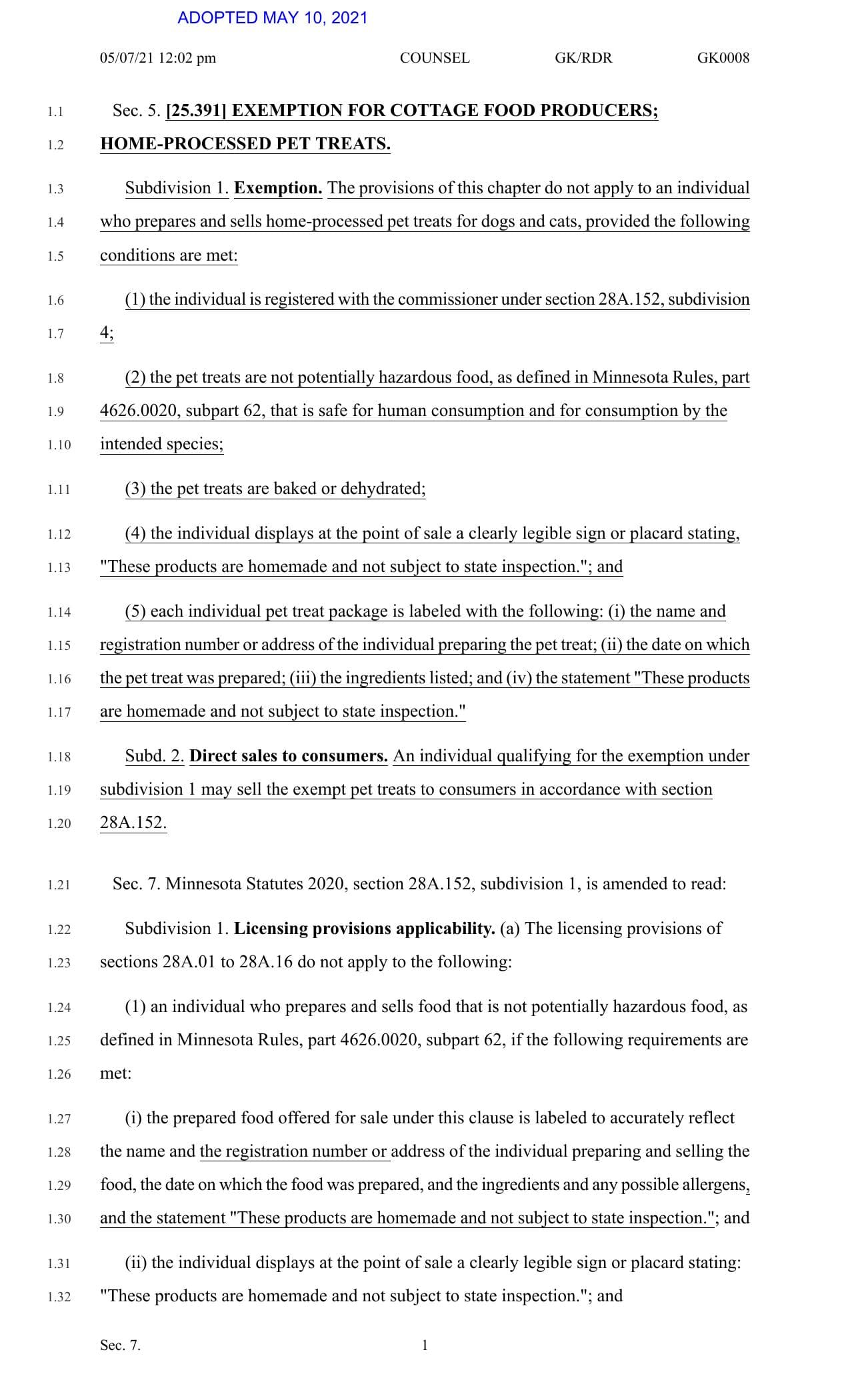 Cover preview for Minnesota House committee document (cottage food)