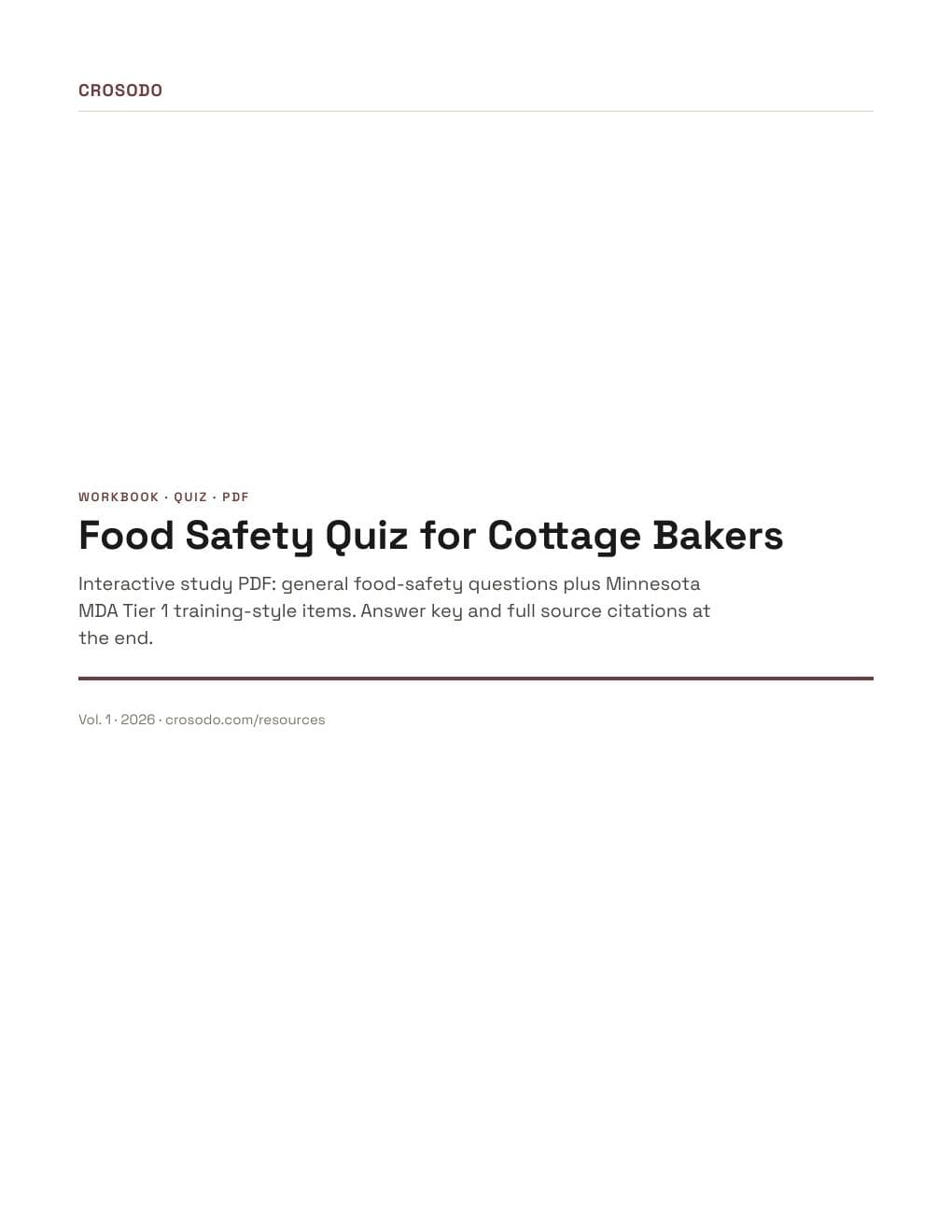 Cover of Food Safety Quiz Workbook