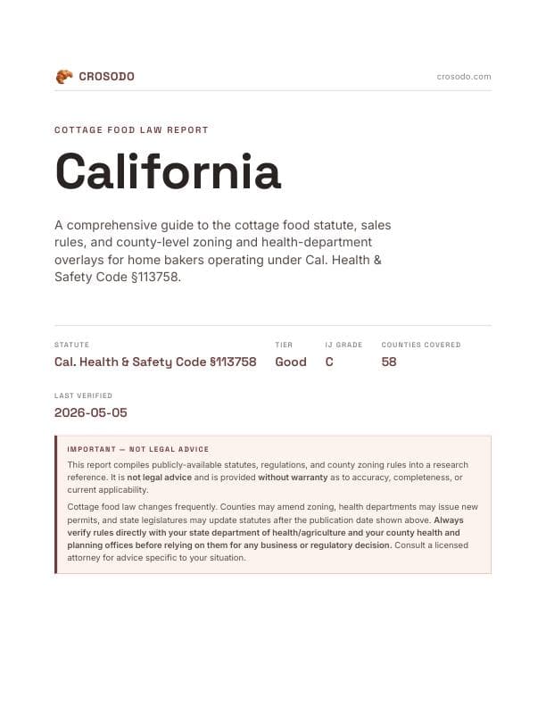 Cover of California cottage food law PDF report