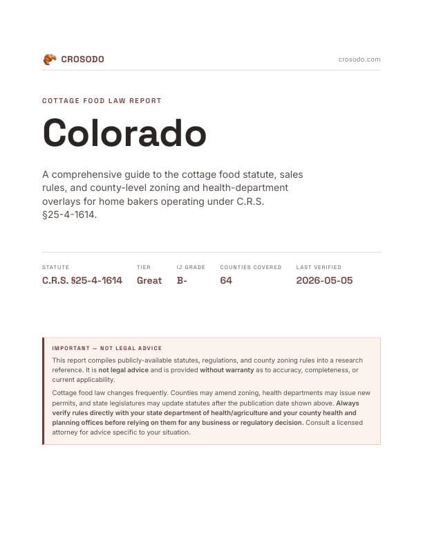 Cover of Colorado cottage food law PDF report