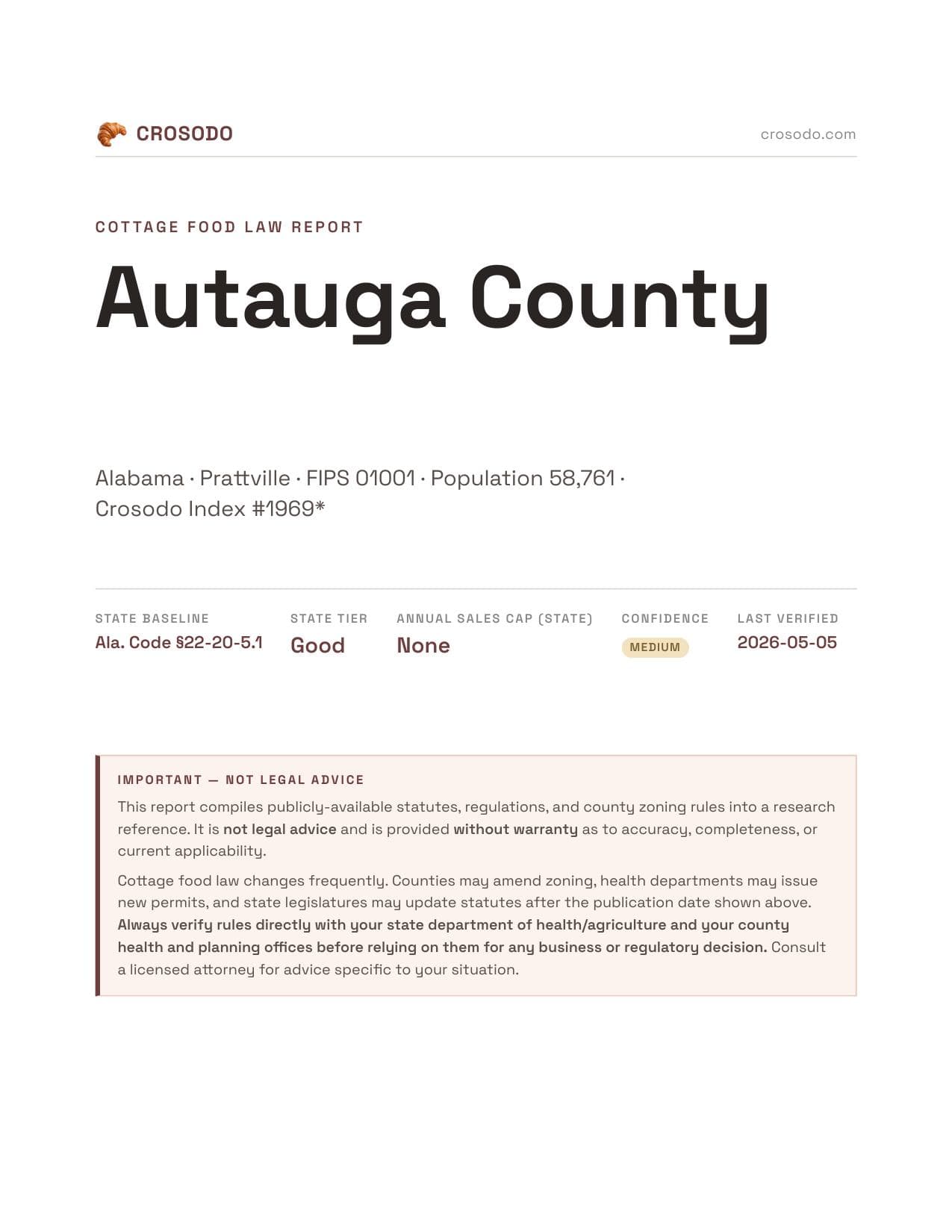 Cover of Autauga County county cottage food report