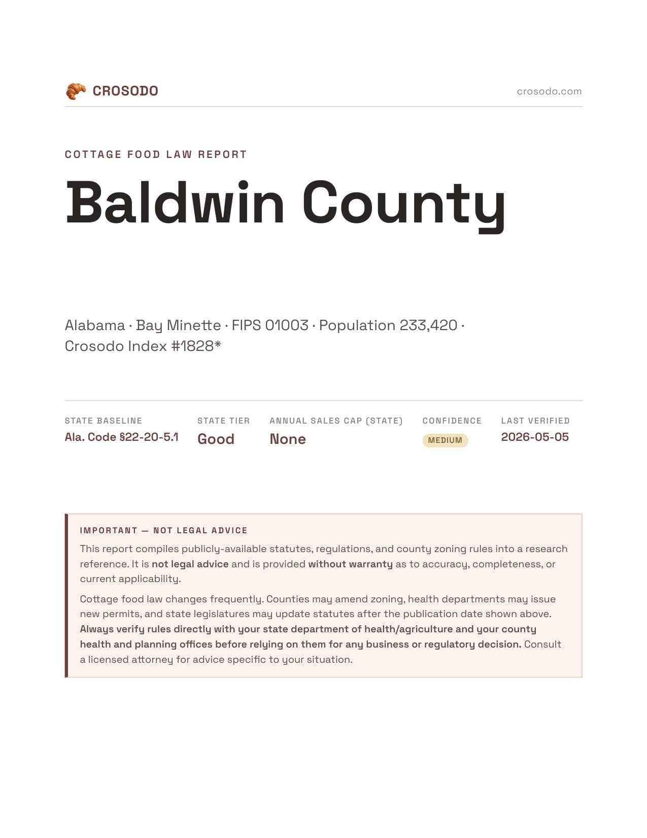 Cover of Baldwin County county cottage food report