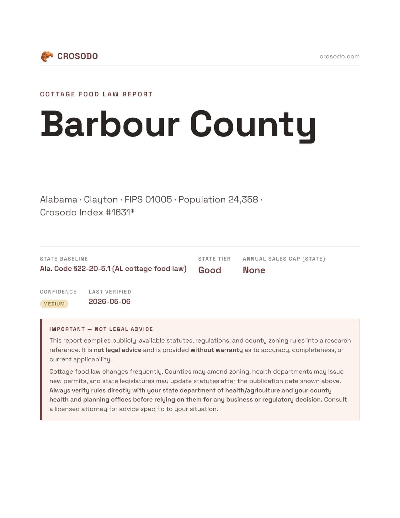 Cover of Barbour County county cottage food report