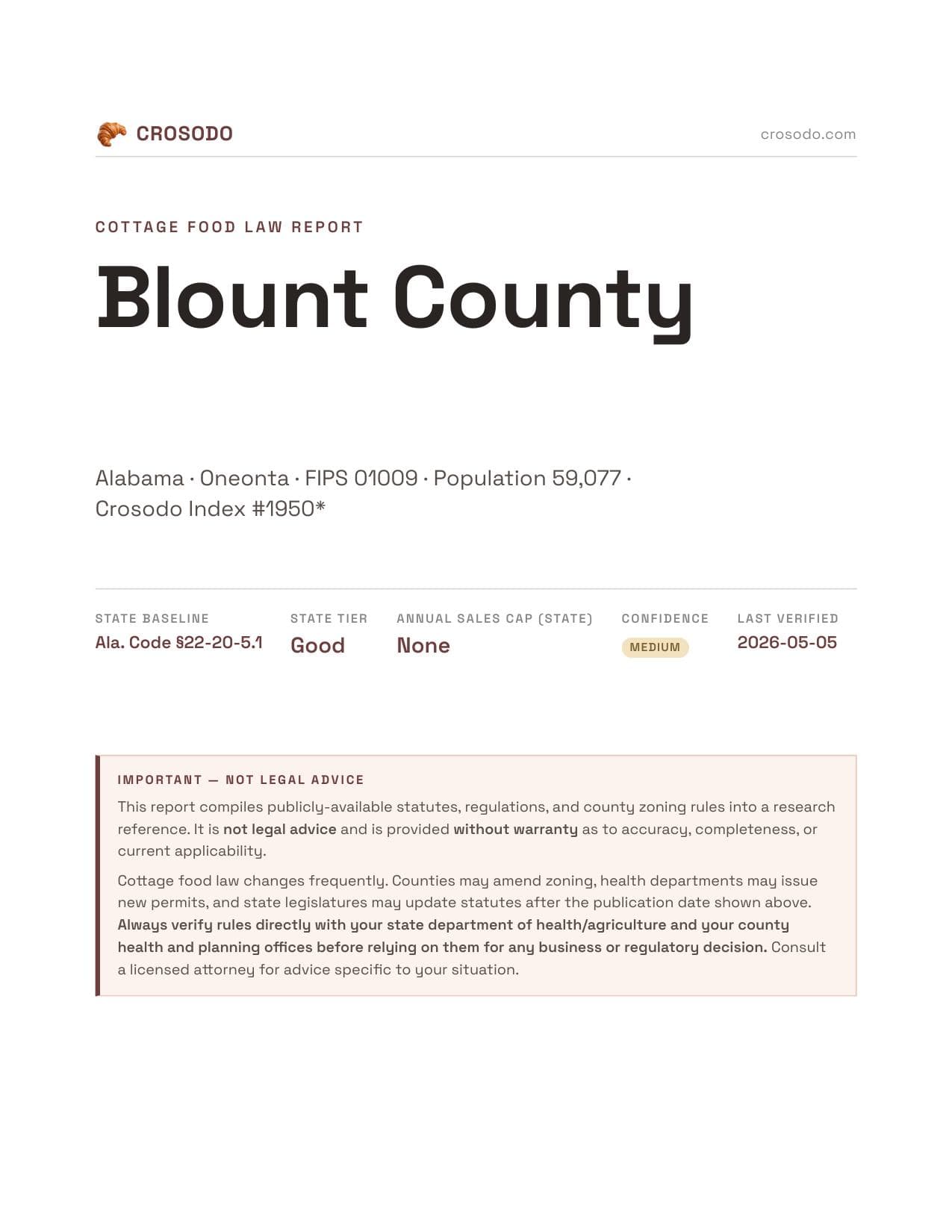 Cover of Blount County county cottage food report
