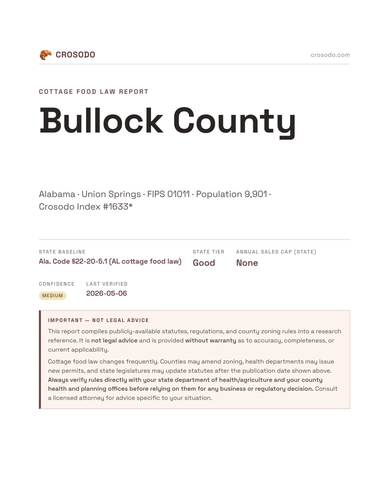 Cover of Bullock County county cottage food report