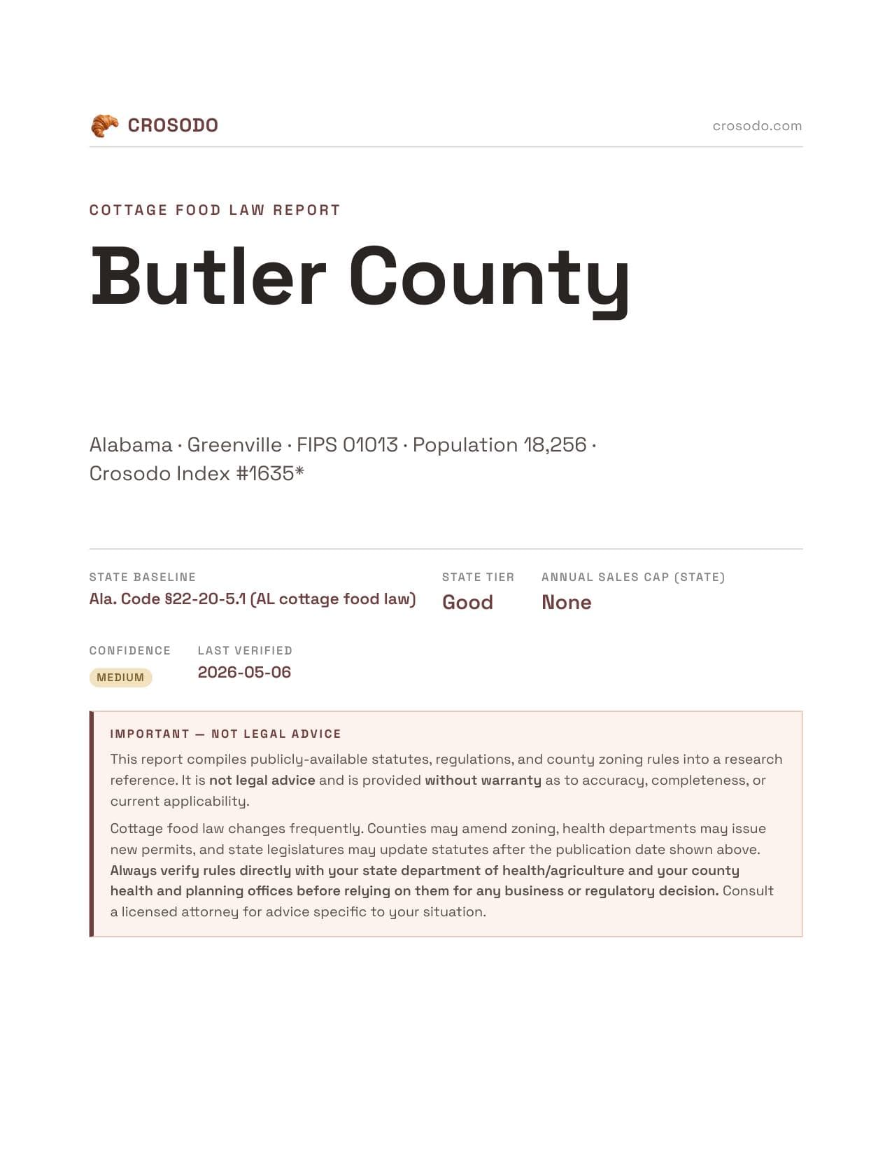 Cover of Butler County county cottage food report