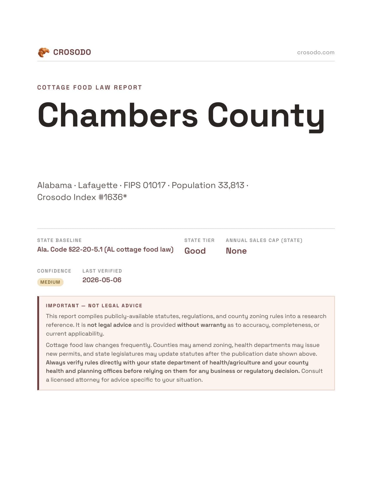 Cover of Chambers County county cottage food report