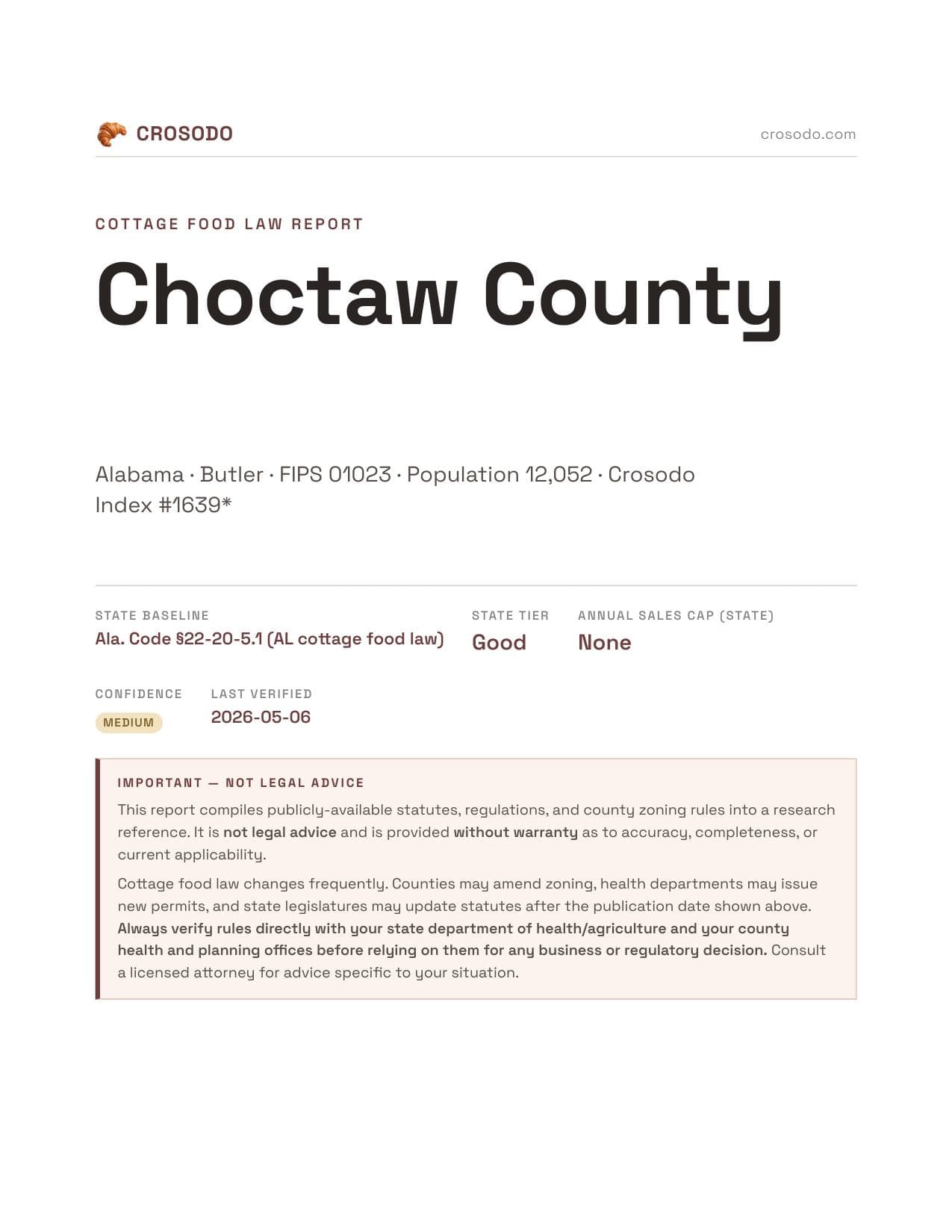 Cover of Choctaw County county cottage food report