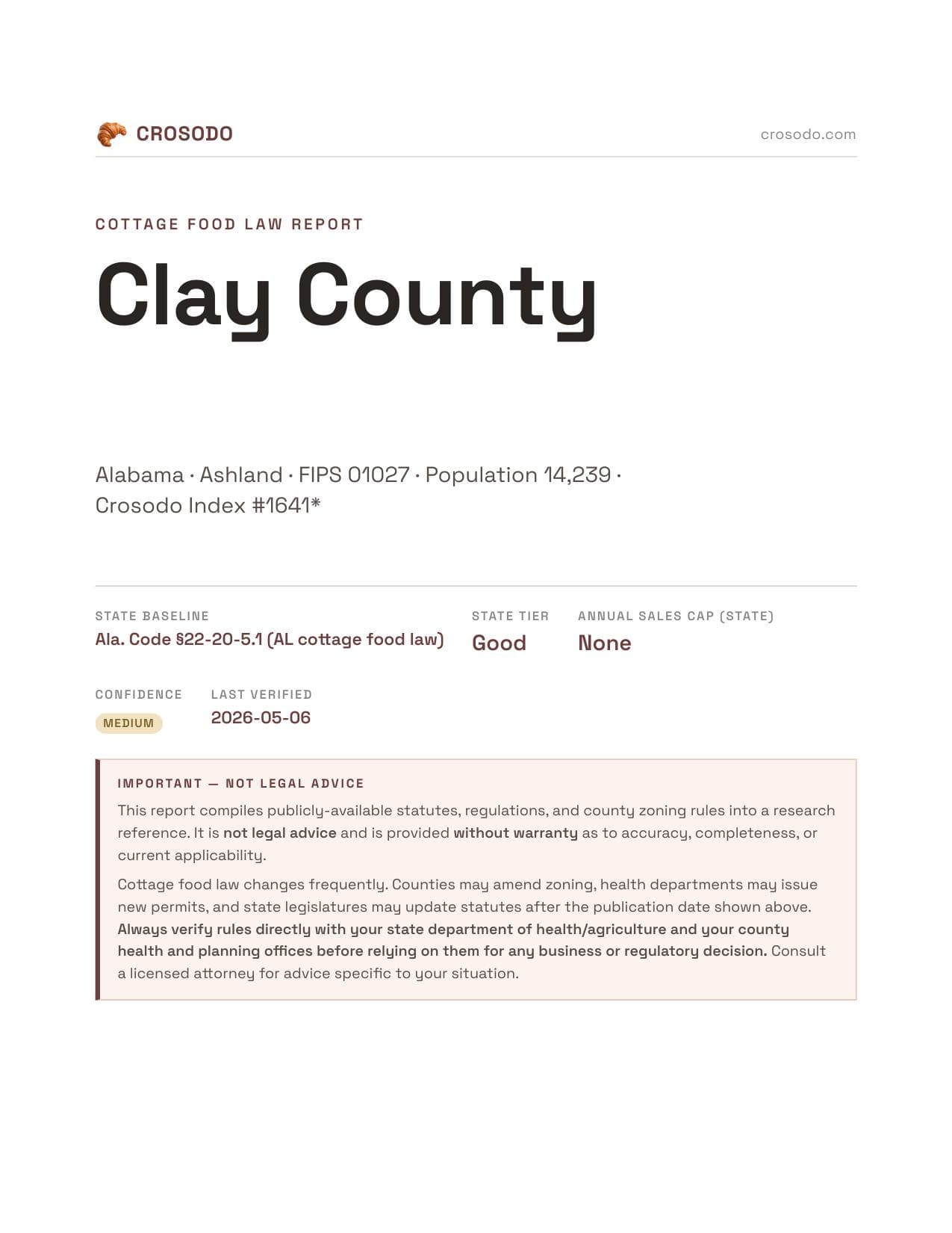 Cover of Clay County county cottage food report