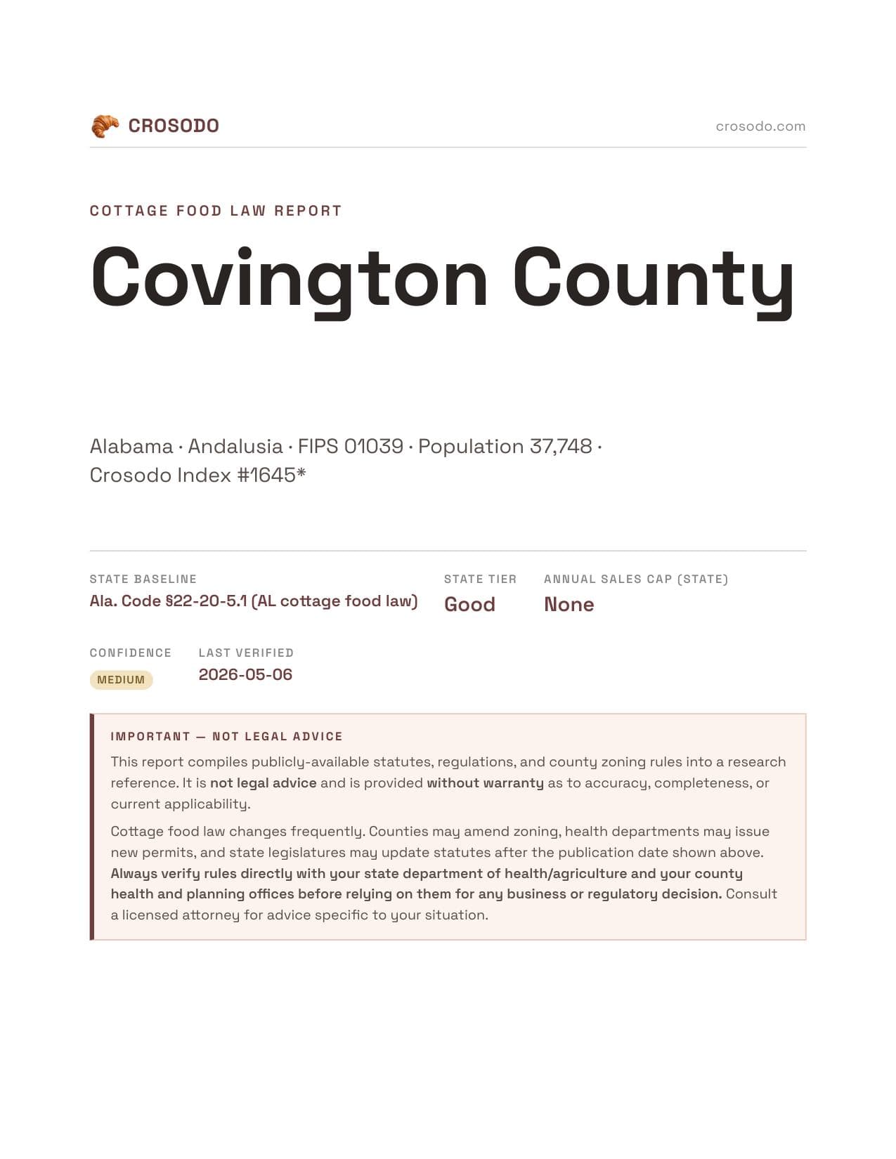 Cover of Covington County county cottage food report