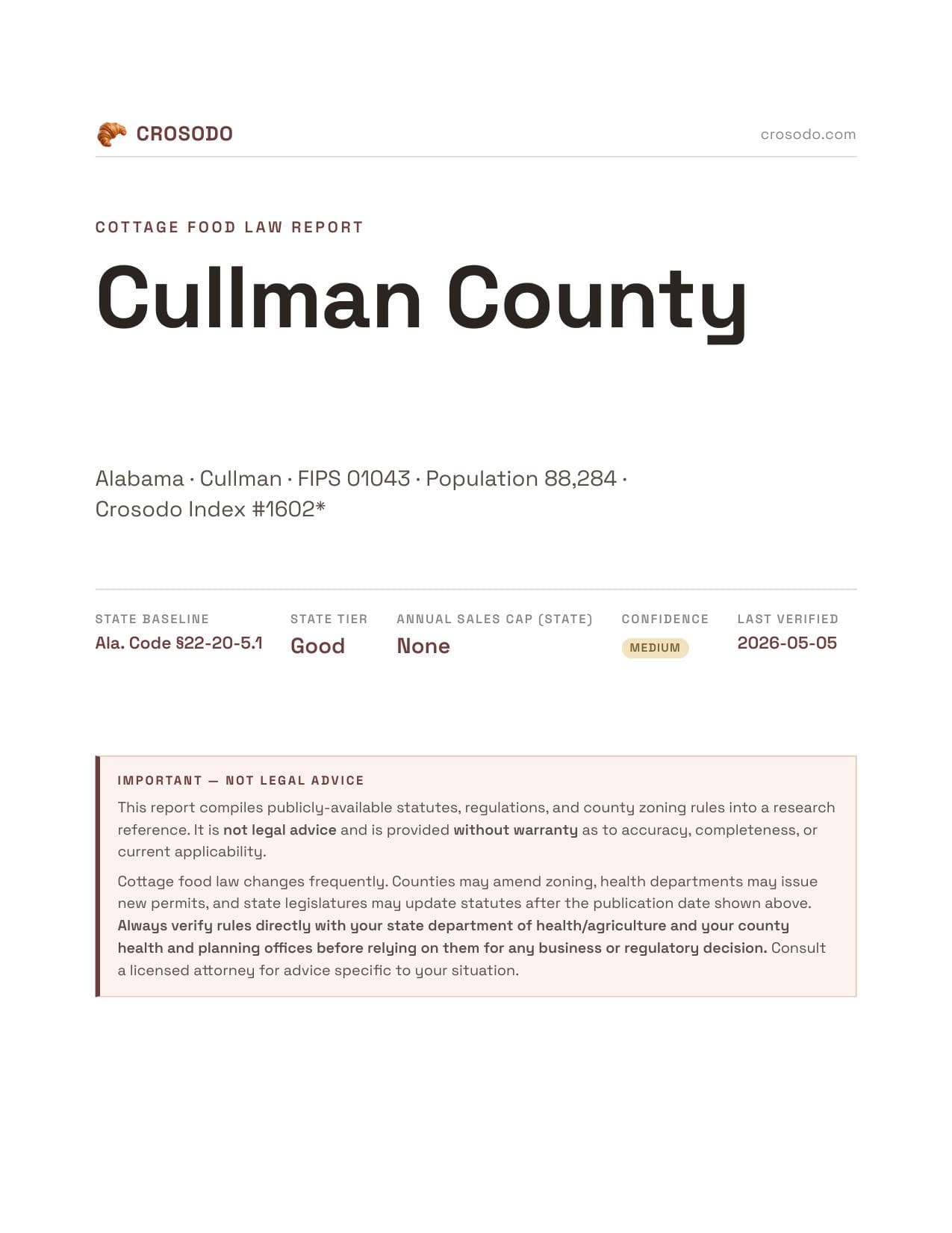 Cover of Cullman County county cottage food report