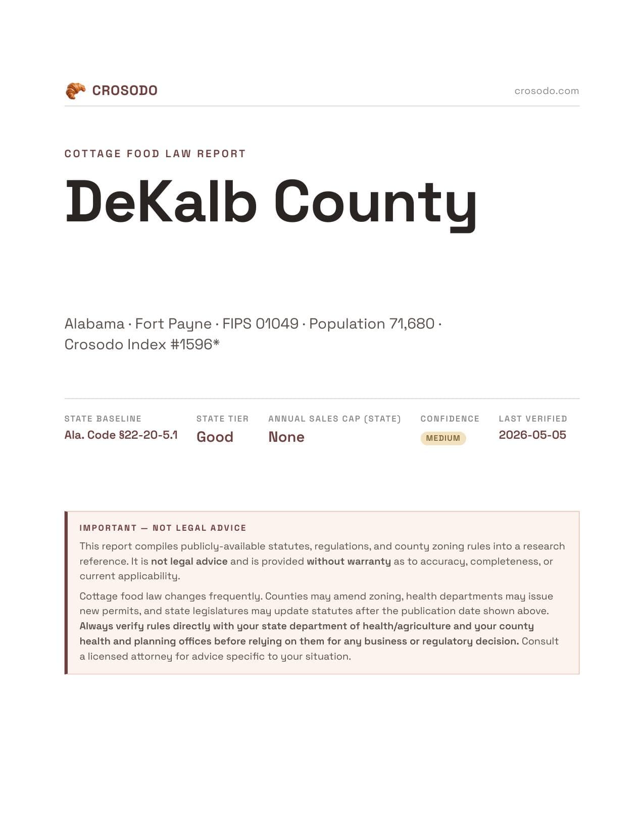 Cover of DeKalb County county cottage food report