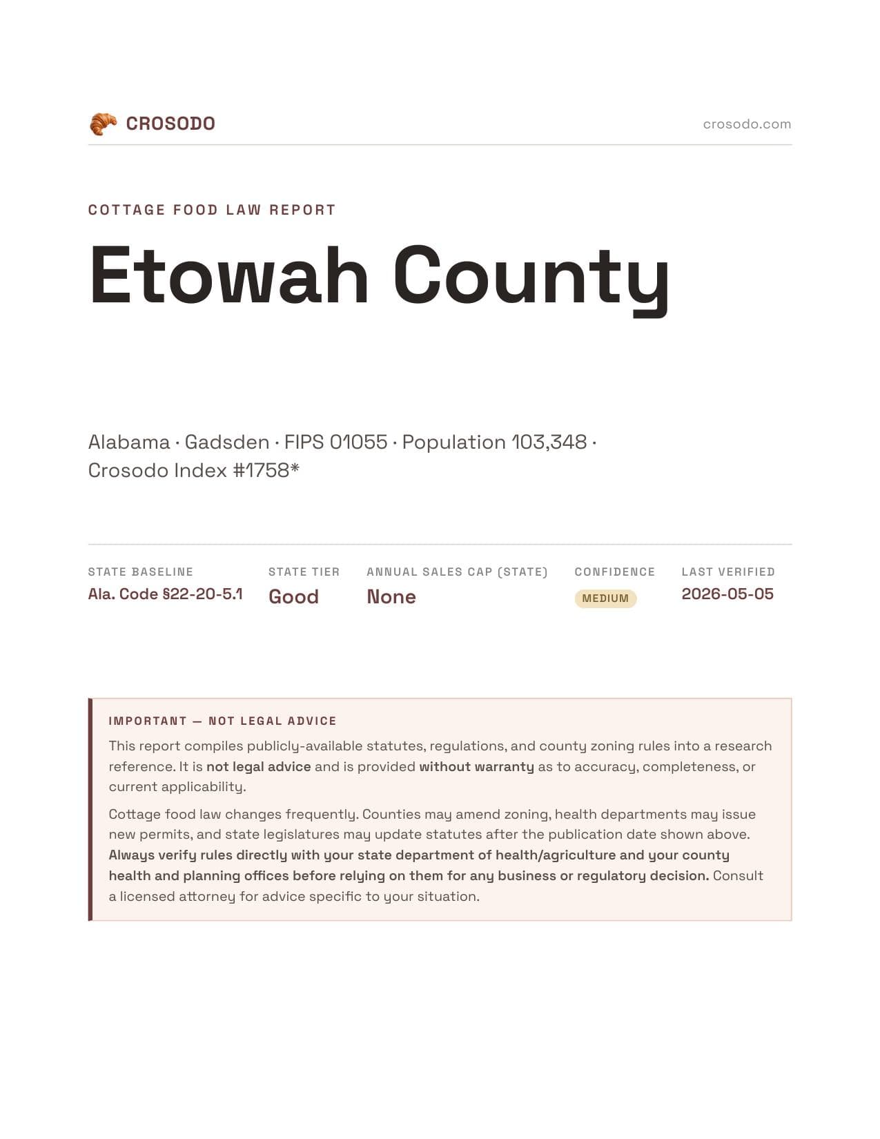 Cover of Etowah County county cottage food report