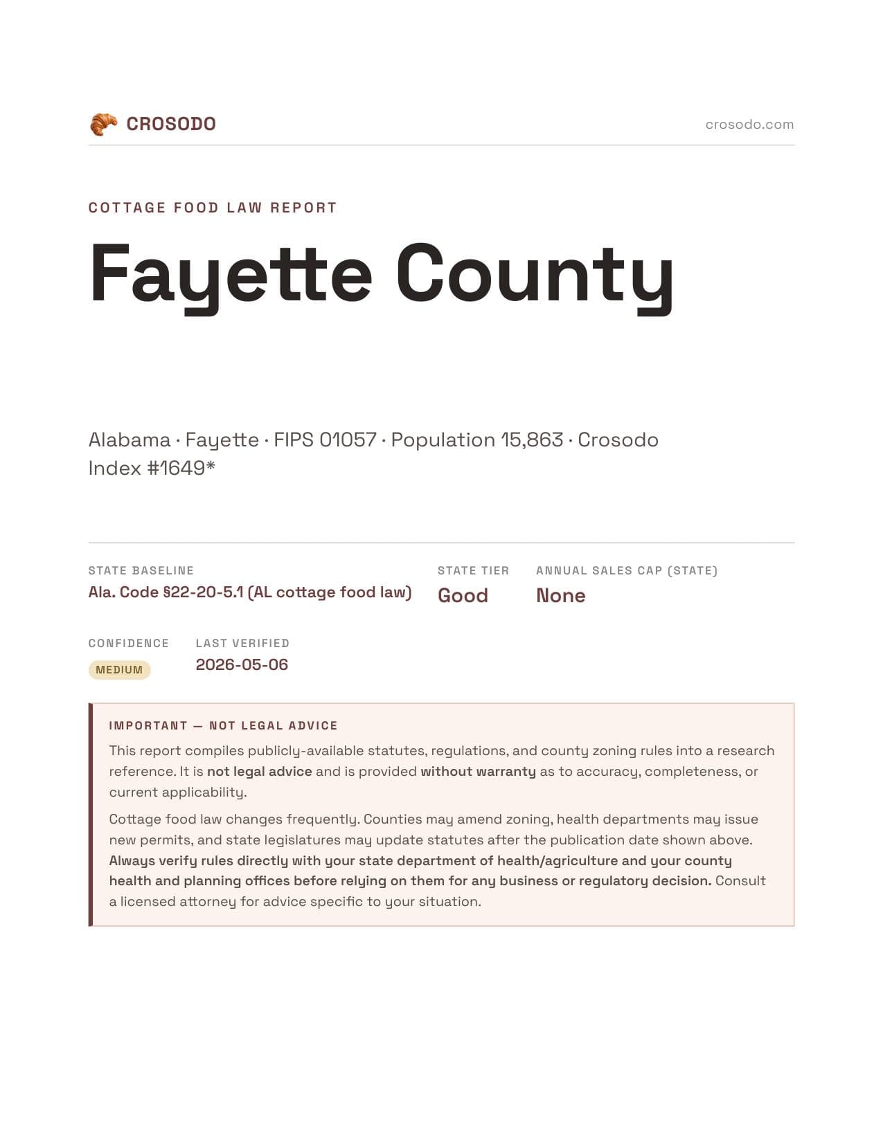 Cover of Fayette County county cottage food report