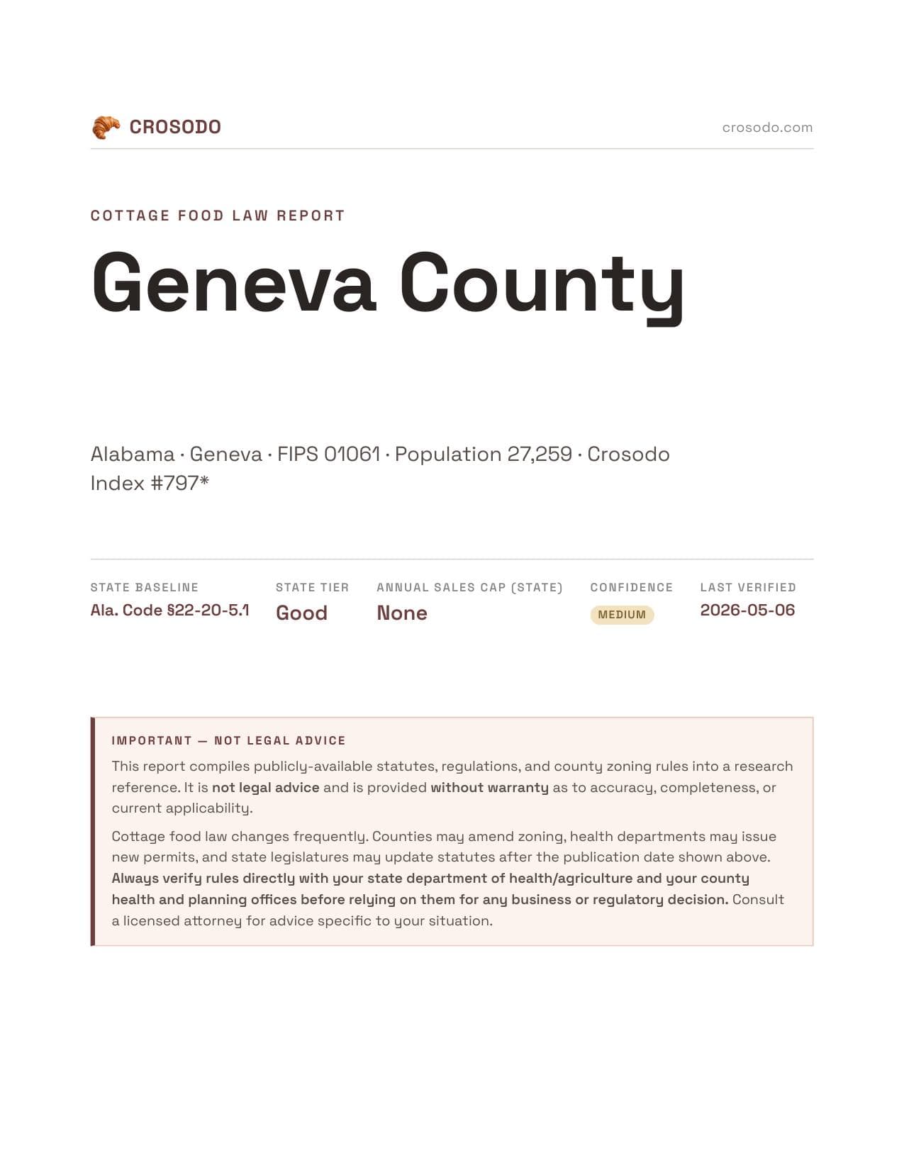 Cover of Geneva County county cottage food report