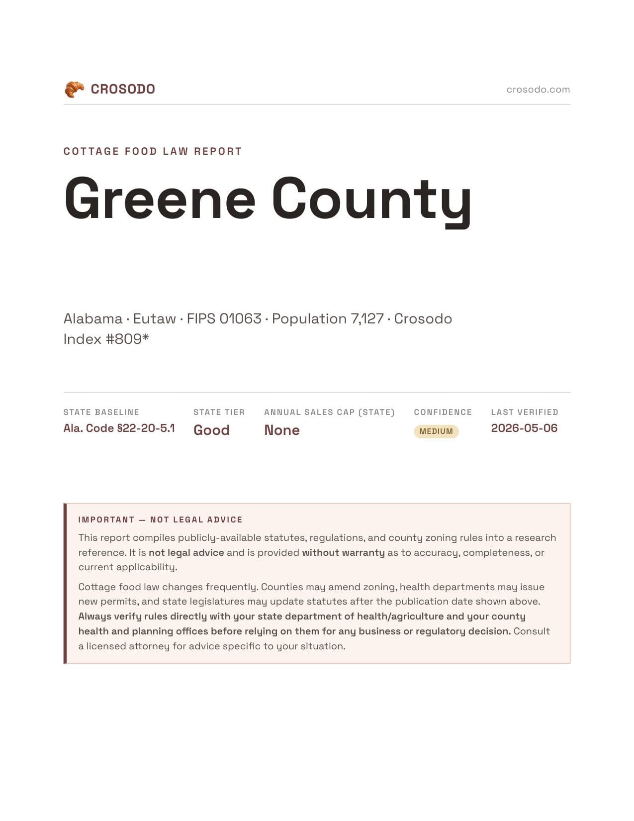 Cover of Greene County county cottage food report