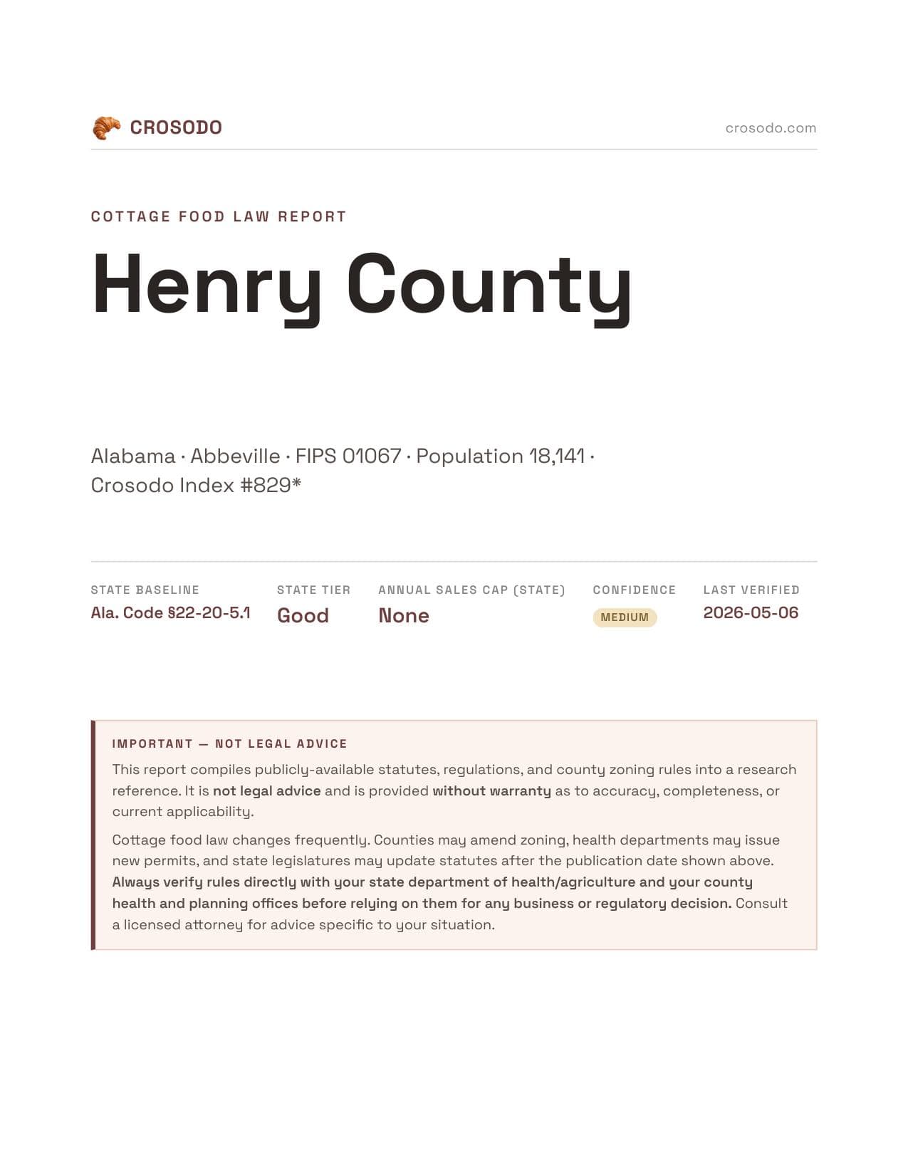 Cover of Henry County county cottage food report