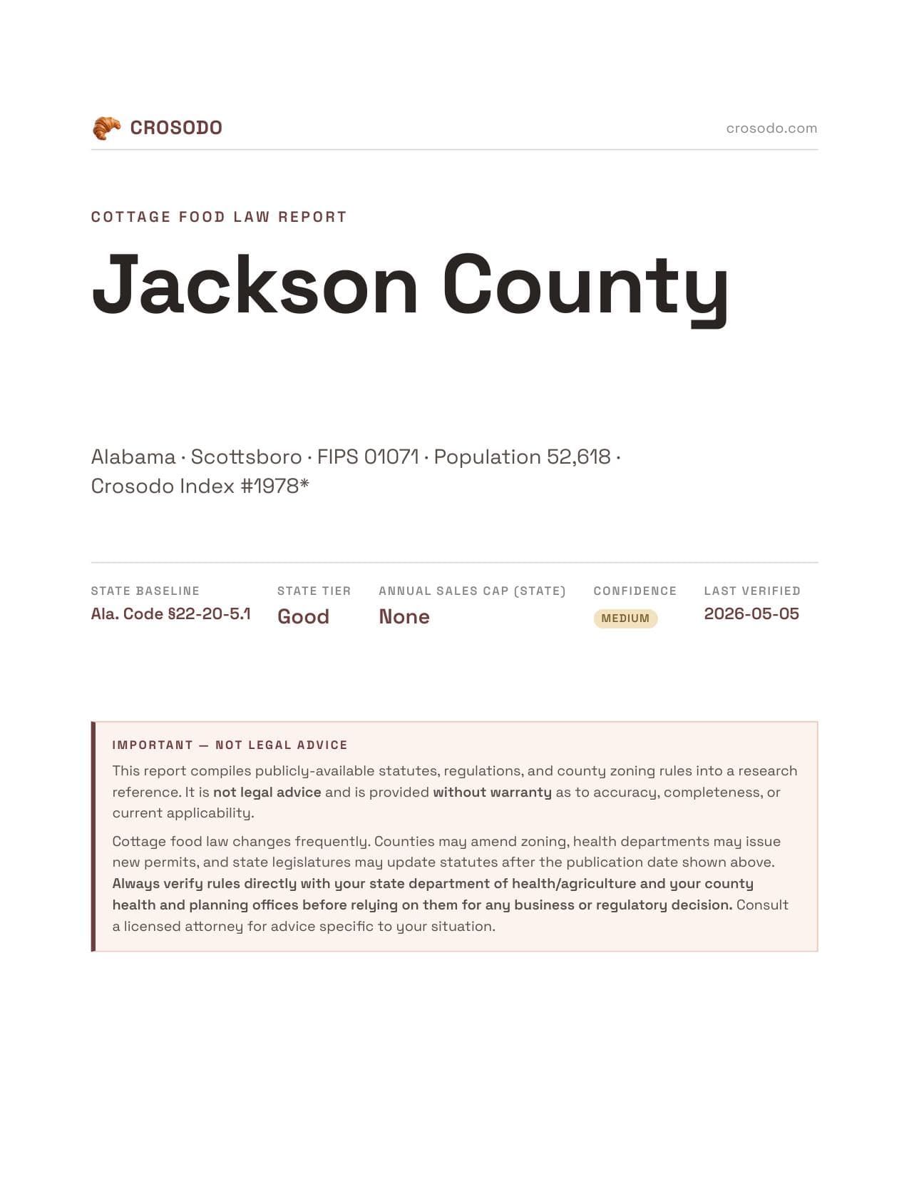 Cover of Jackson County county cottage food report