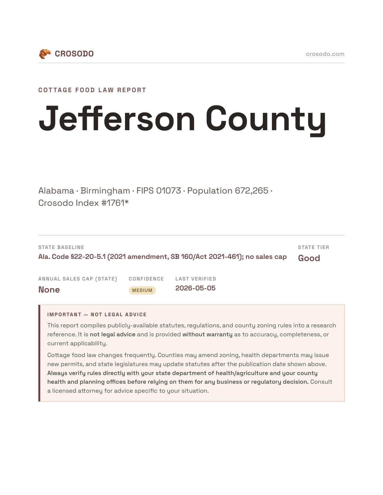 Cover of Jefferson County county cottage food report