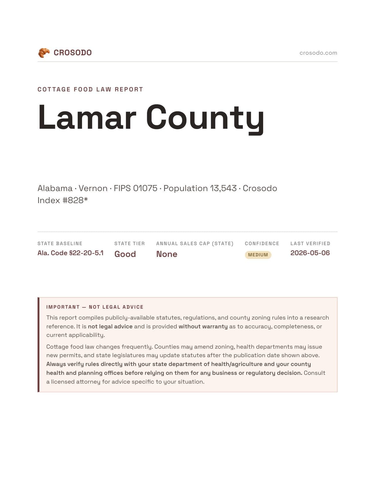 Cover of Lamar County county cottage food report