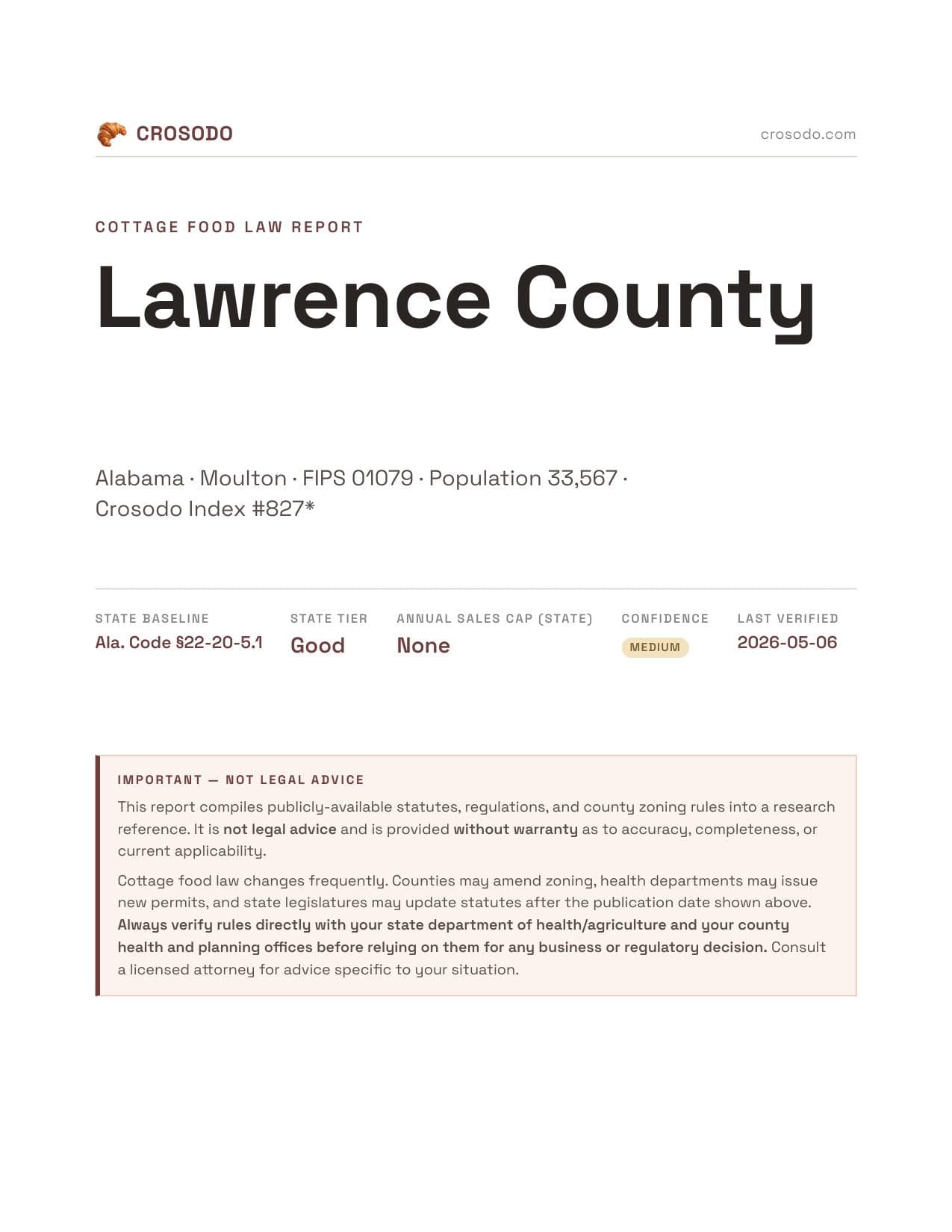 Cover of Lawrence County county cottage food report
