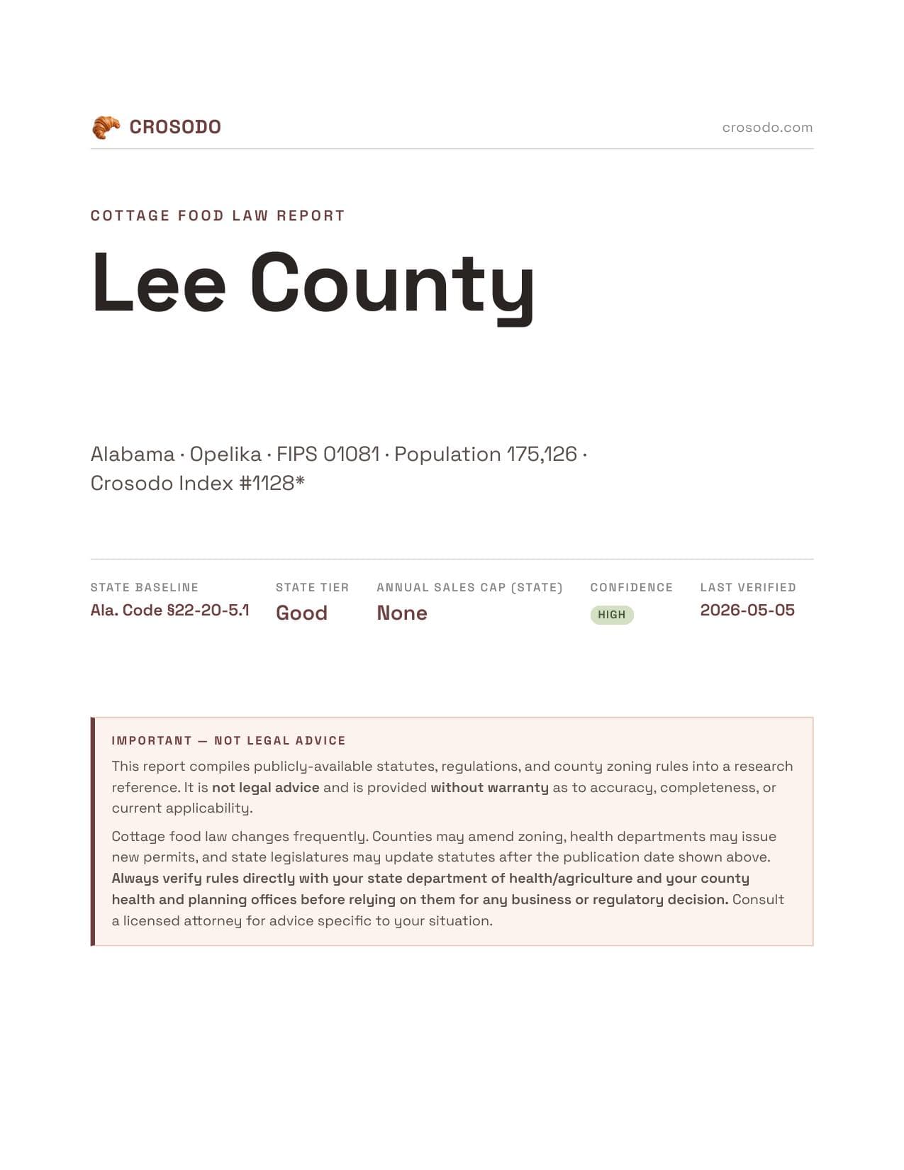 Cover of Lee County county cottage food report