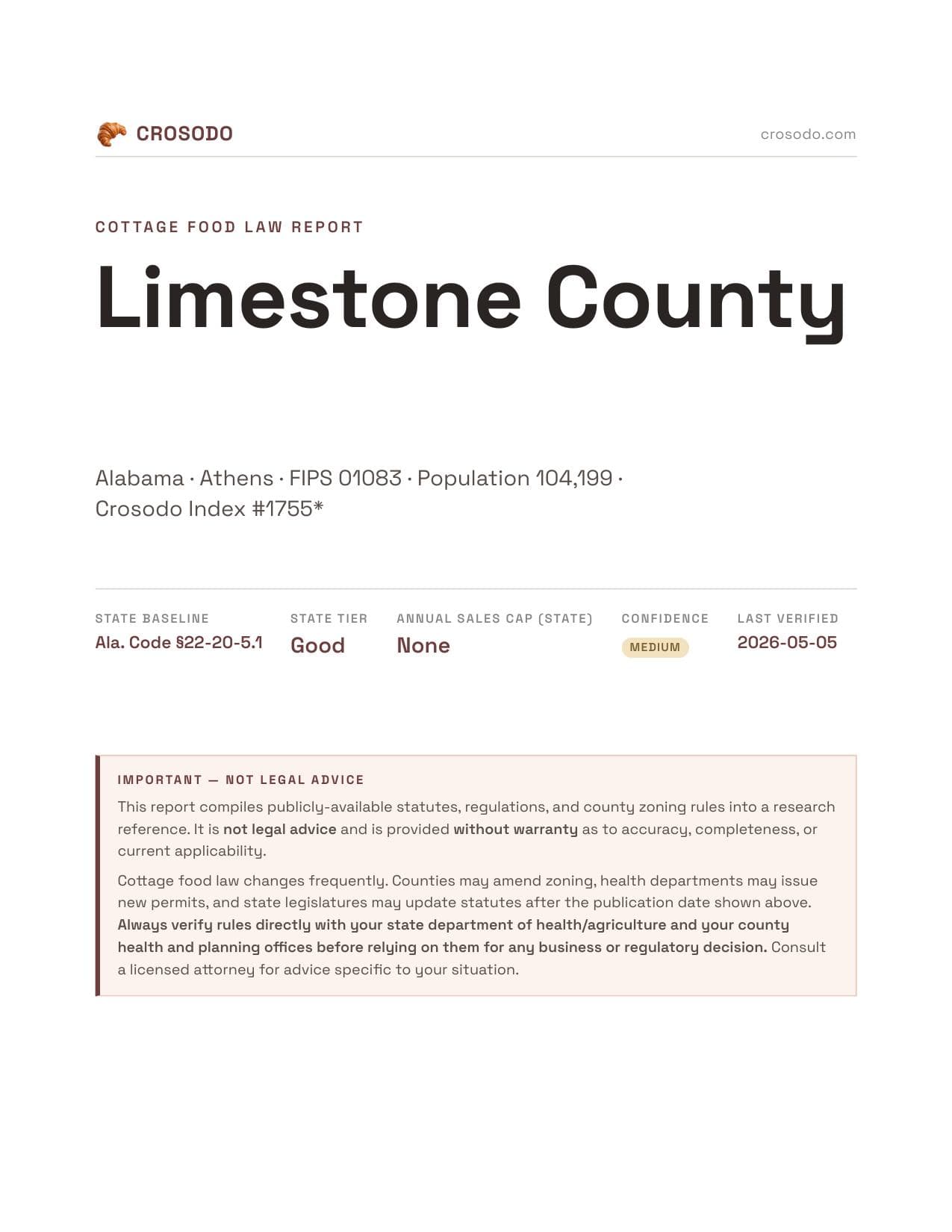 Cover of Limestone County county cottage food report