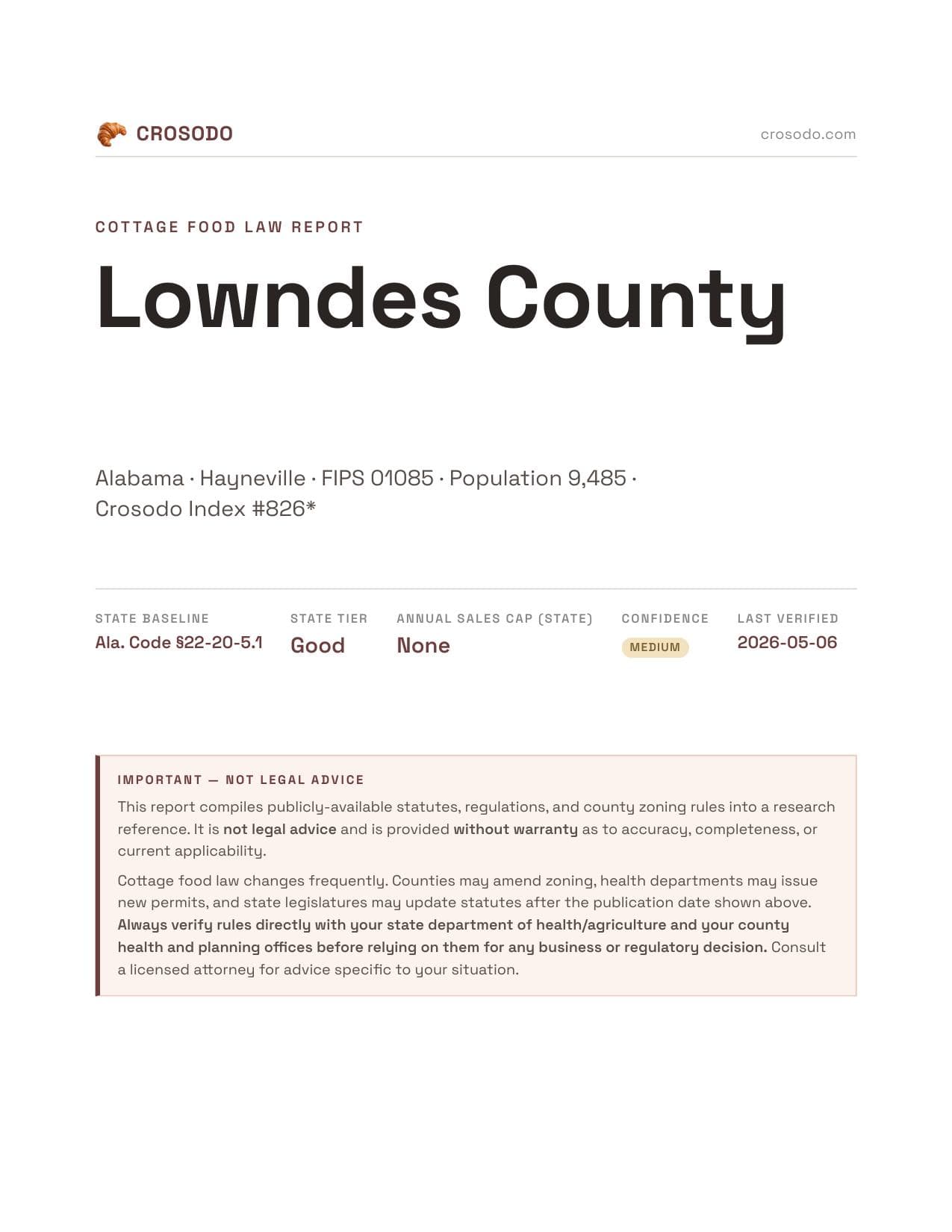 Cover of Lowndes County county cottage food report