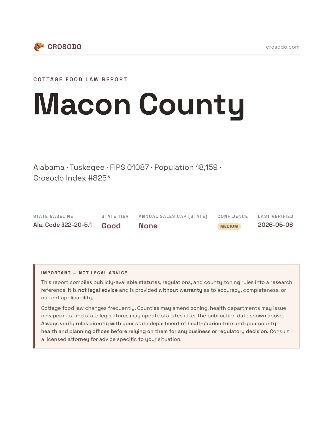 Cover of Macon County county cottage food report