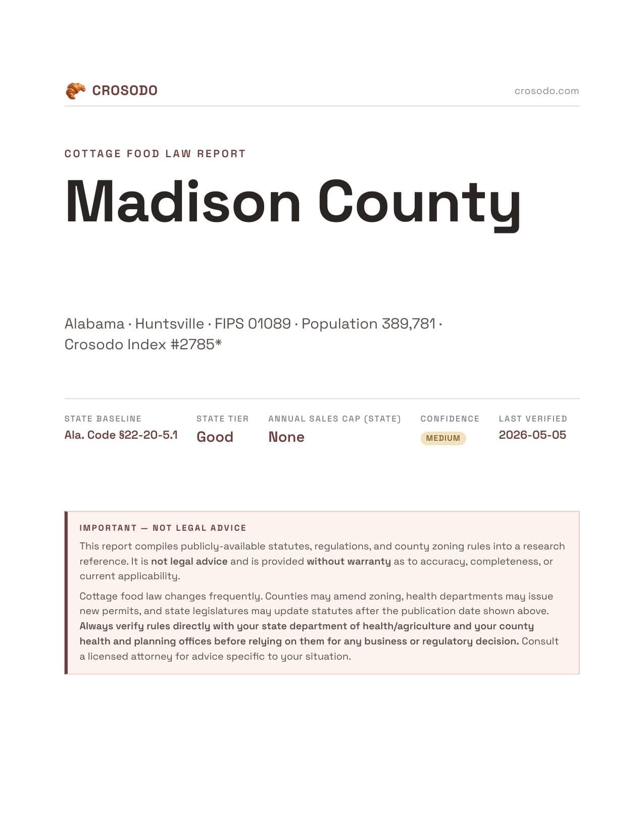 Cover of Madison County county cottage food report