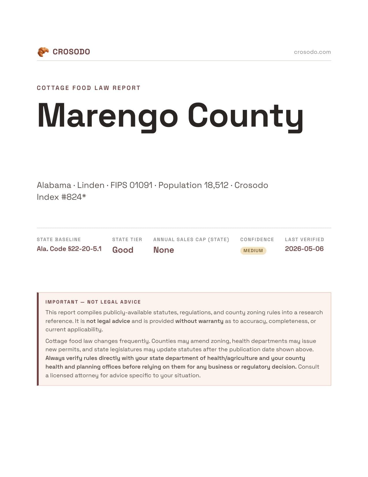 Cover of Marengo County county cottage food report