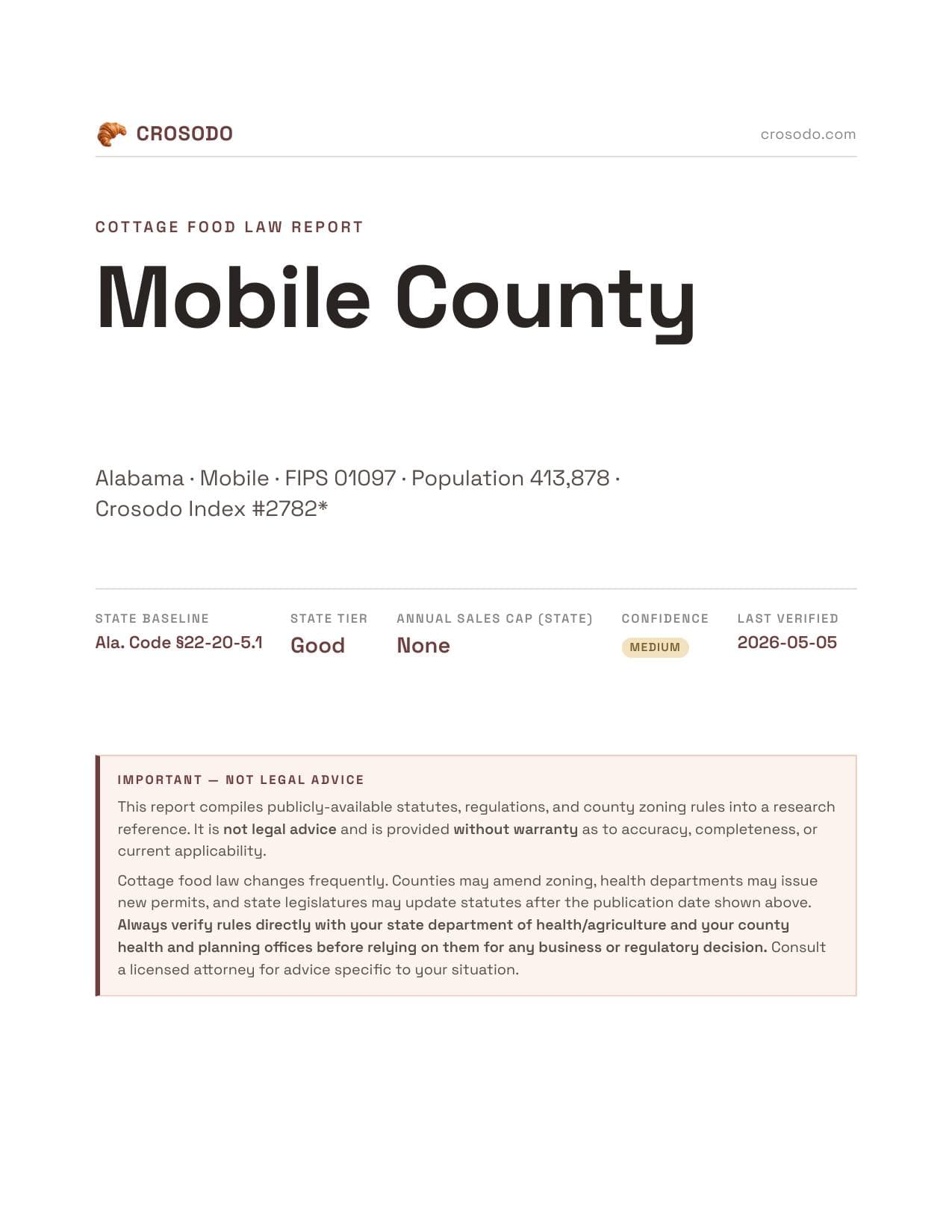 Cover of Mobile County county cottage food report
