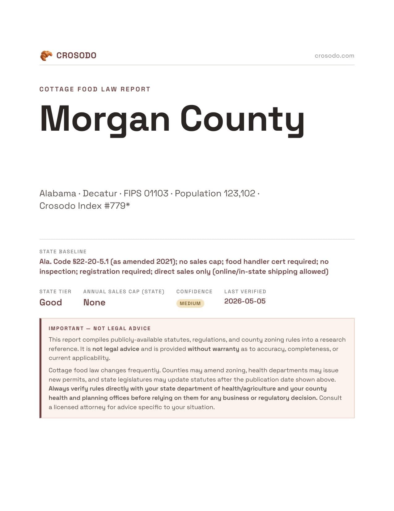 Cover of Morgan County county cottage food report