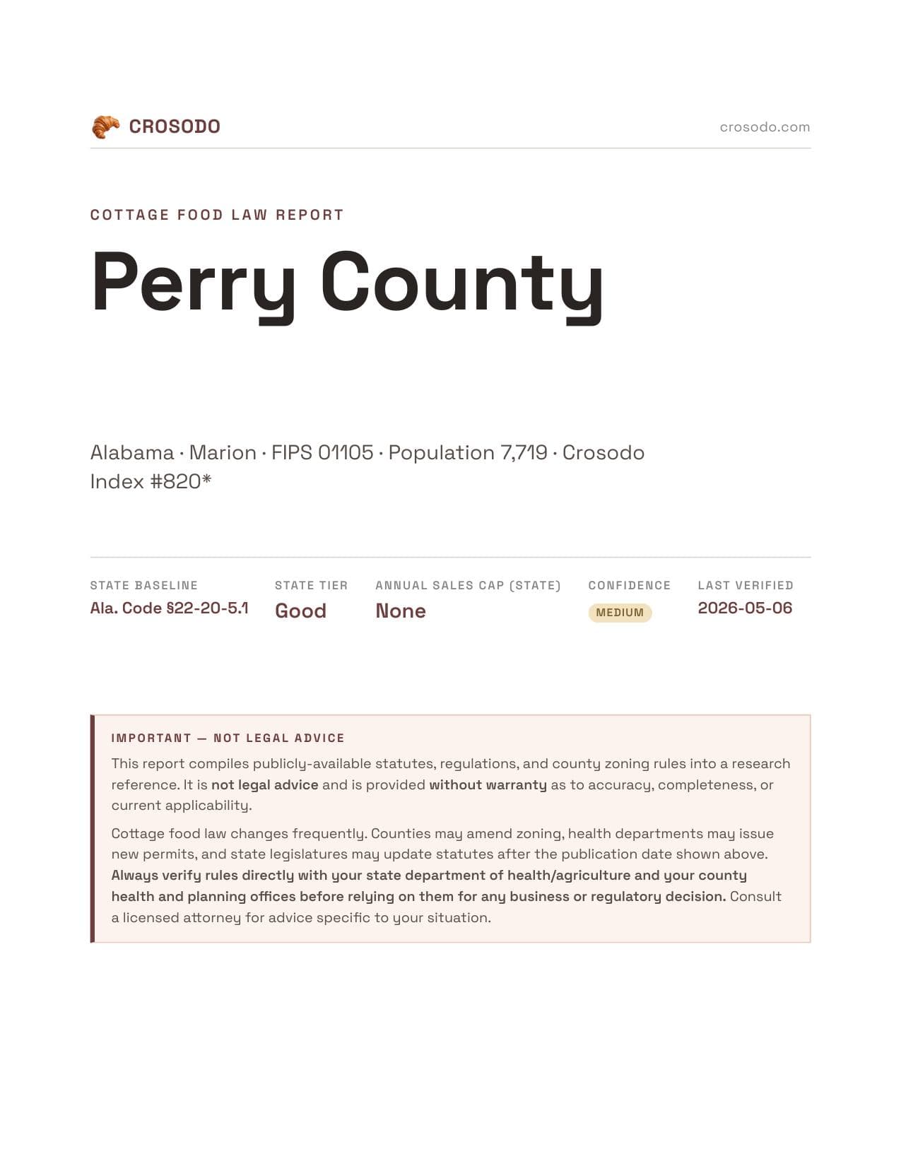 Cover of Perry County county cottage food report