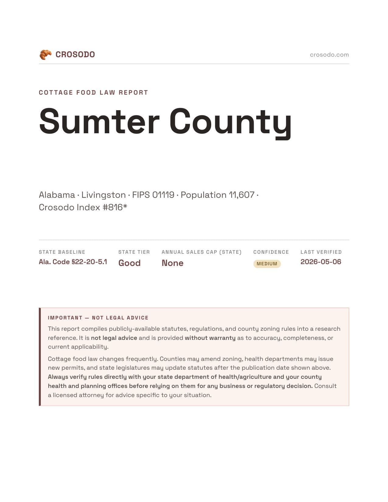 Cover of Sumter County county cottage food report