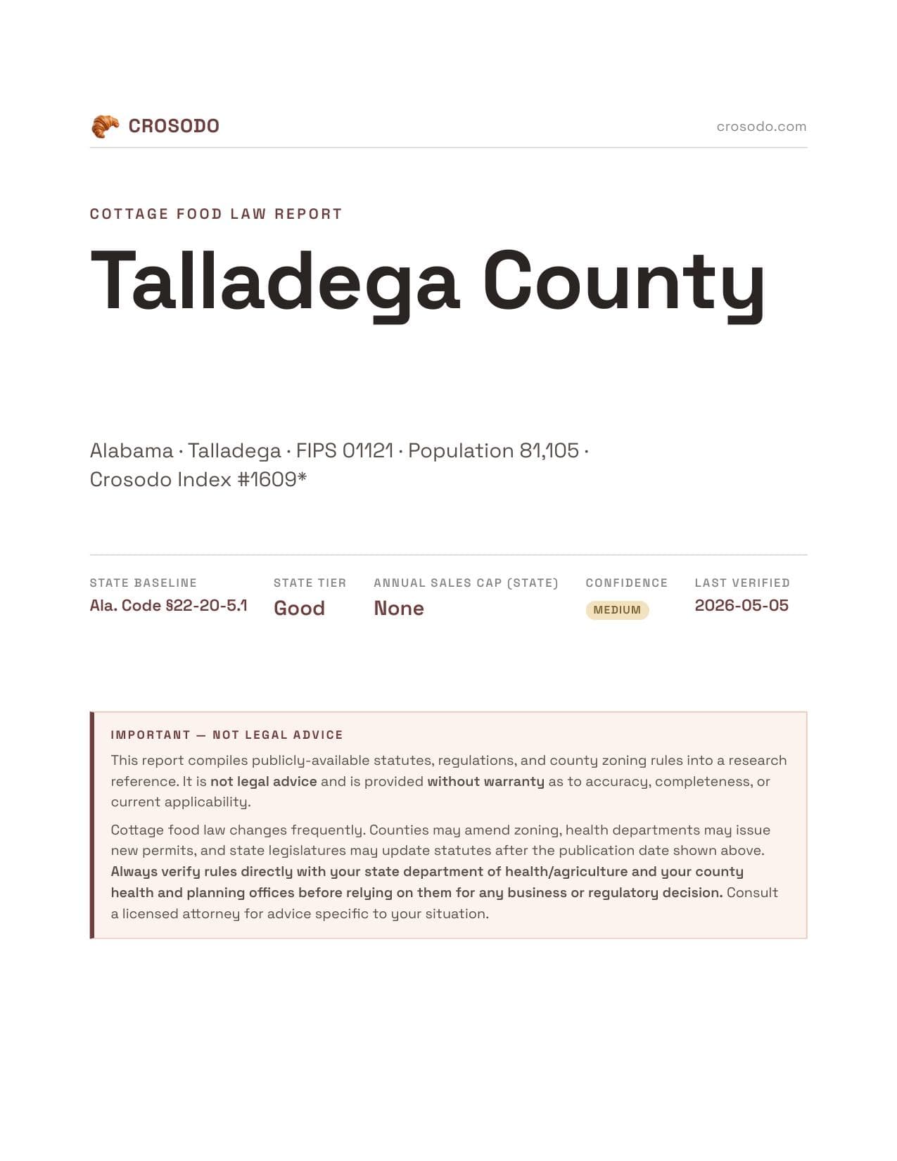 Cover of Talladega County county cottage food report