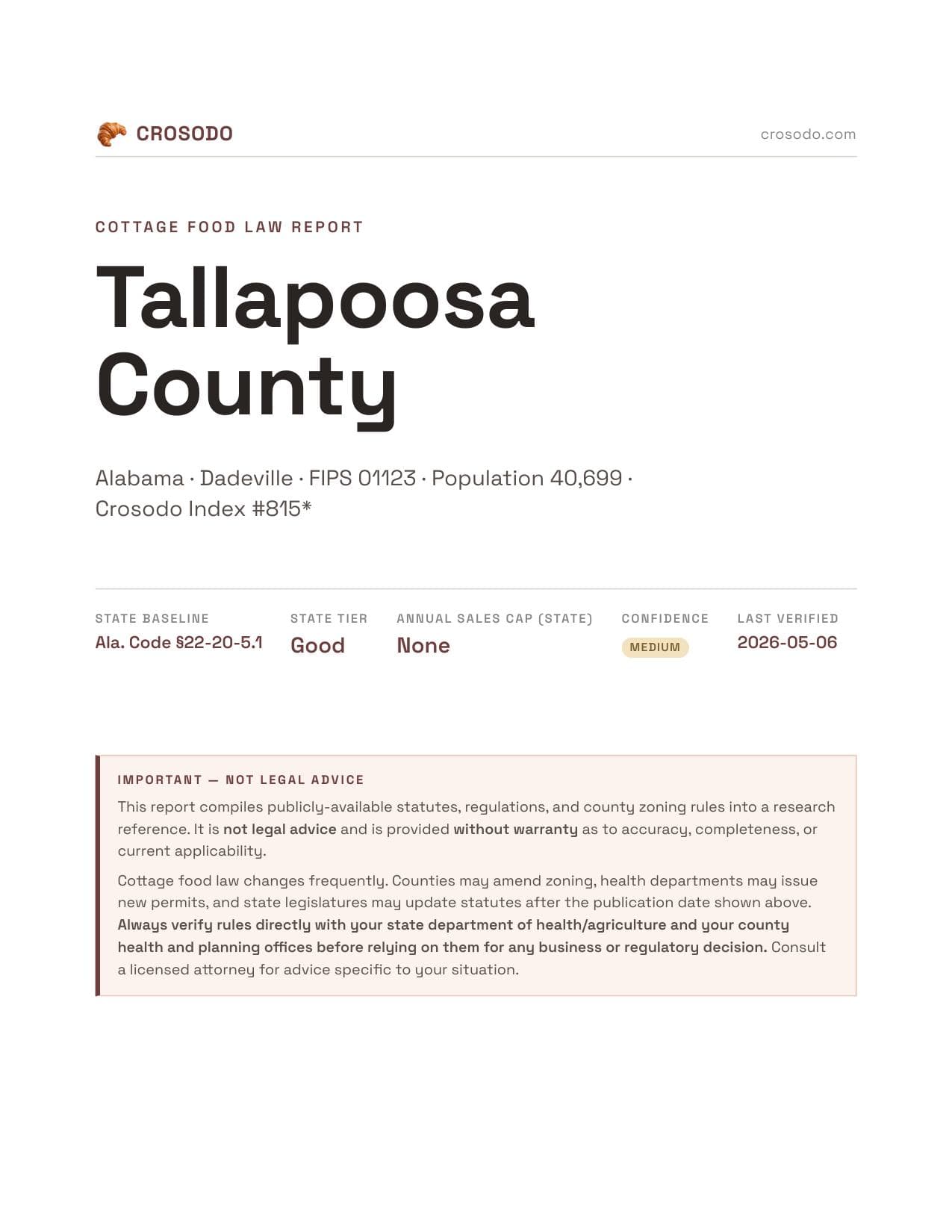 Cover of Tallapoosa County county cottage food report