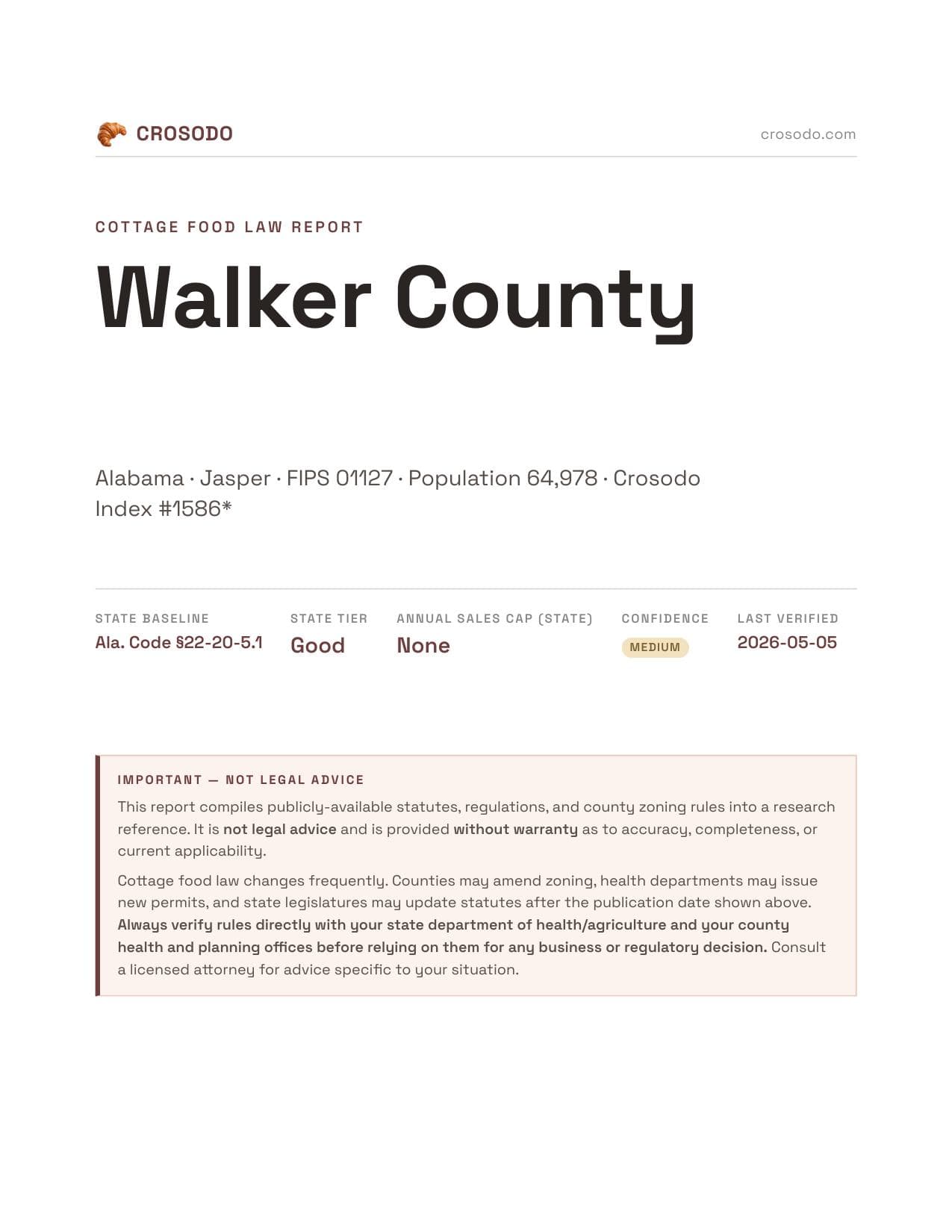 Cover of Walker County county cottage food report