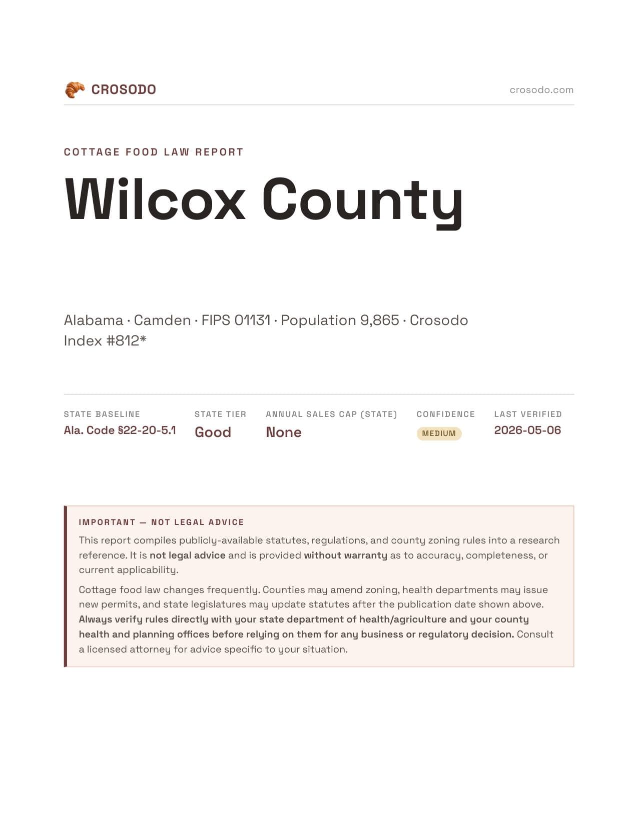 Cover of Wilcox County county cottage food report