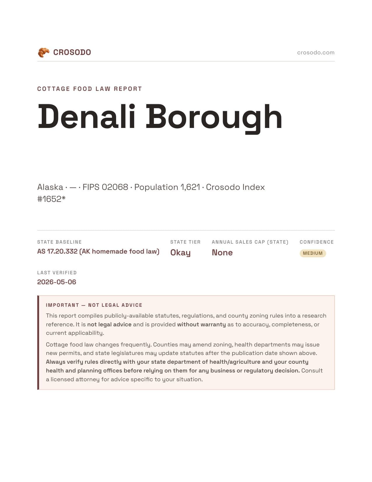 Cover of Denali Borough county cottage food report