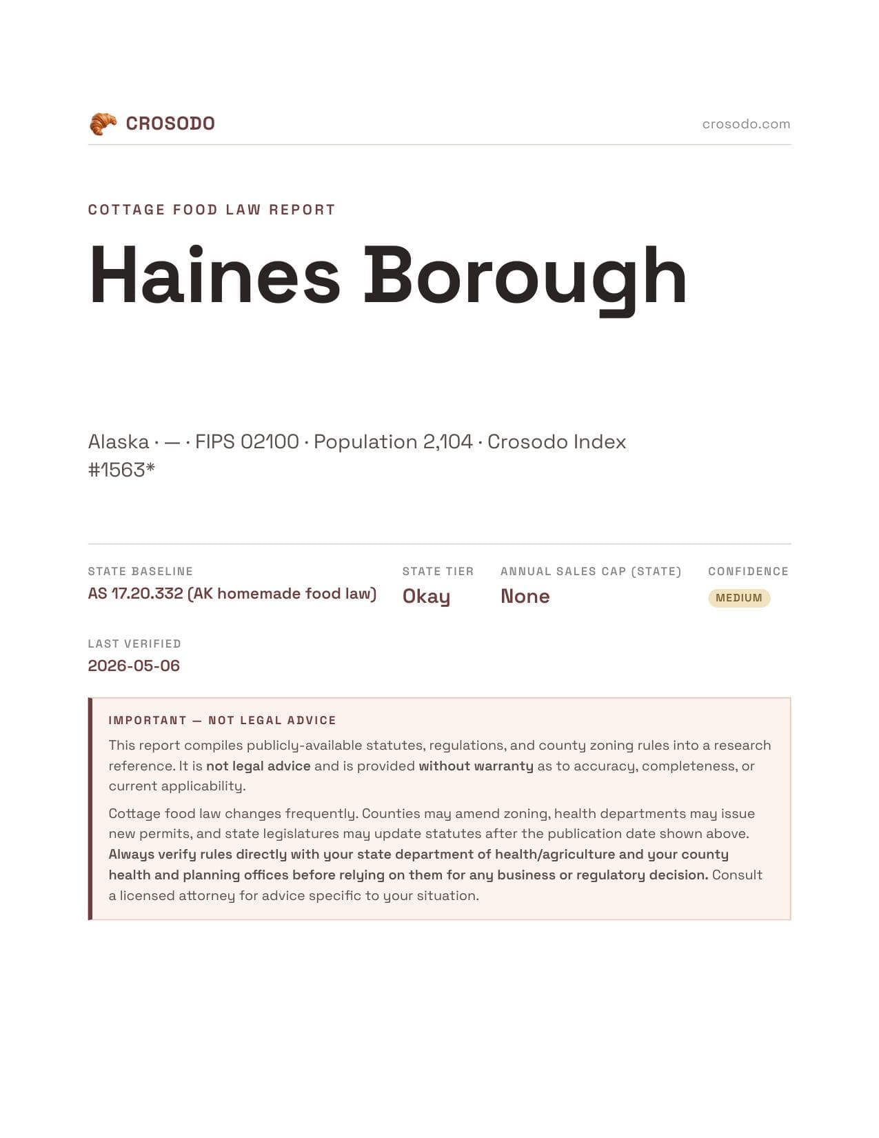 Cover of Haines Borough county cottage food report