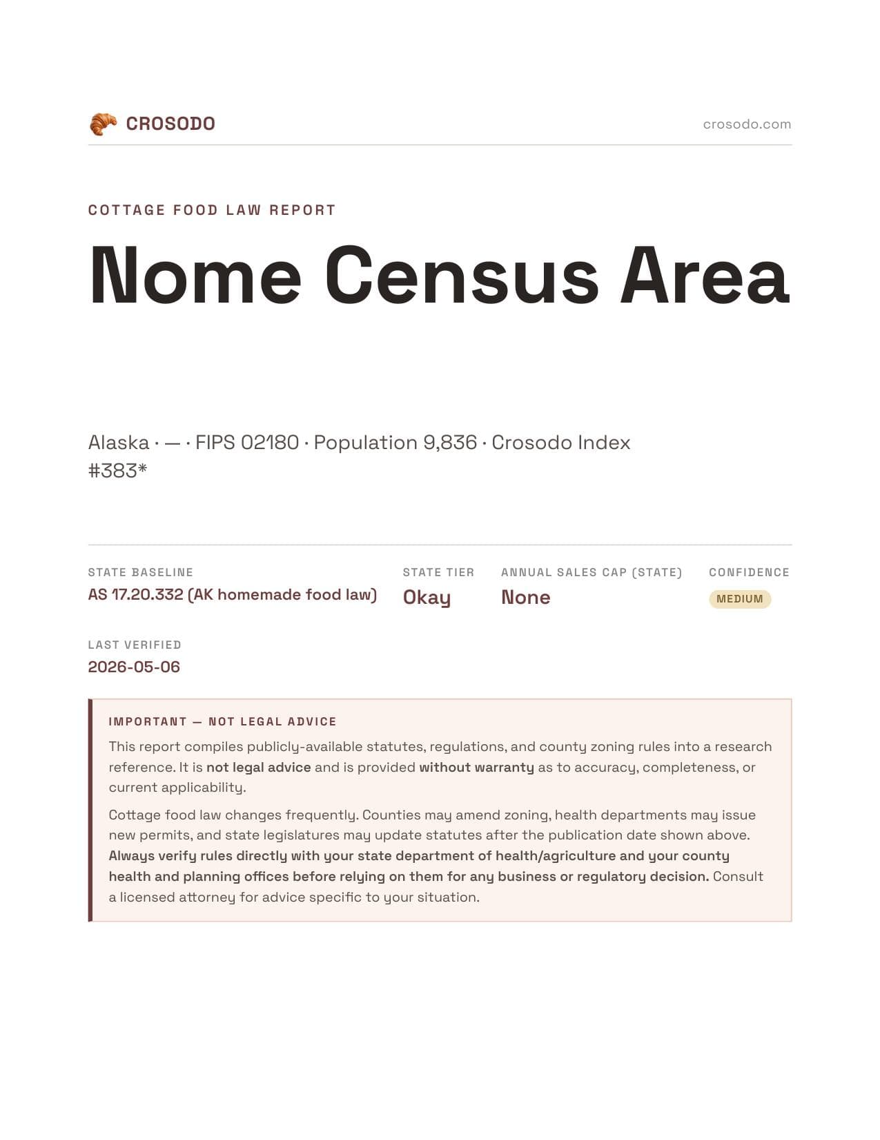 Cover of Nome Census Area county cottage food report
