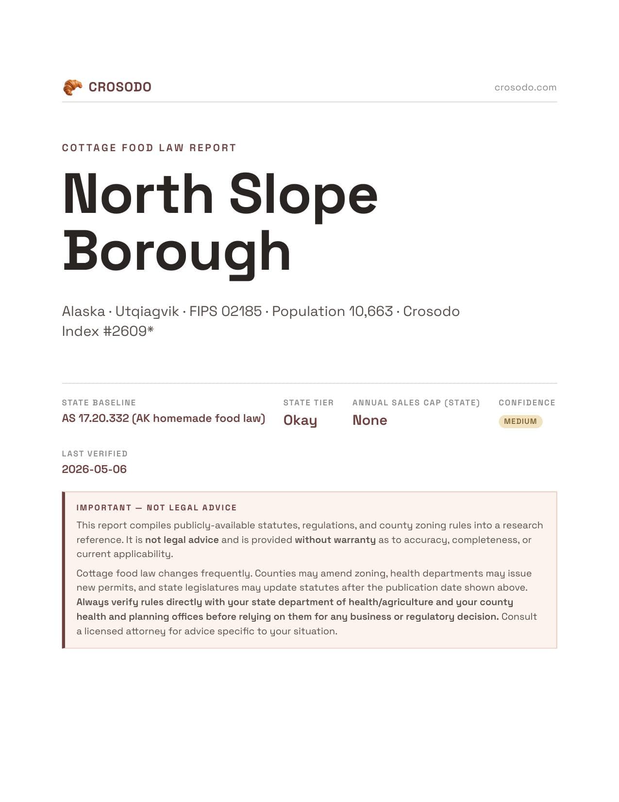 Cover of North Slope Borough county cottage food report